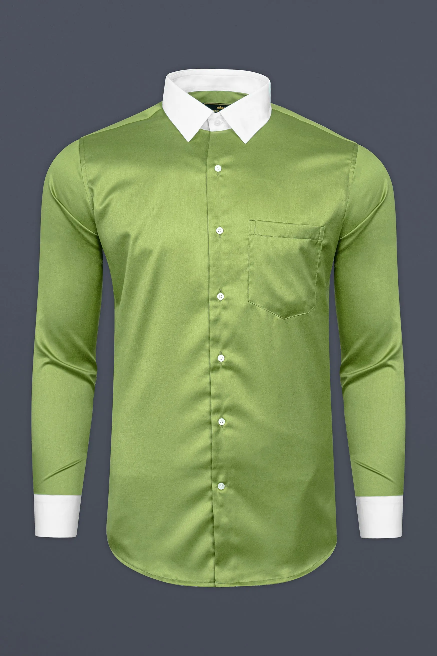 Asparagus Green Subtle Sheen Super Soft Premium Cotton Shirt sold by French Crown product image thumbnail 5