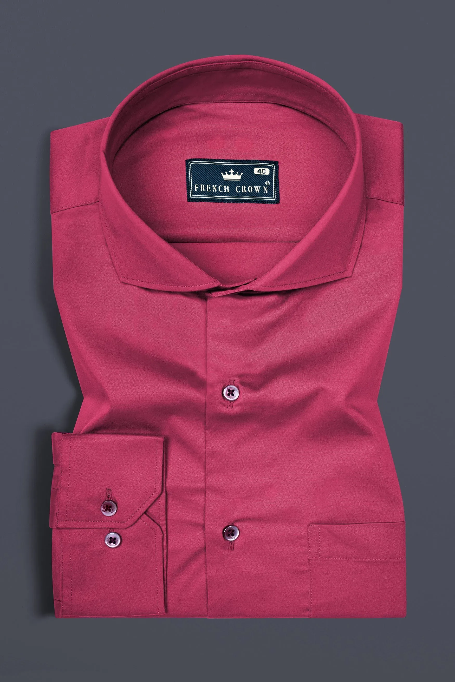 Hibiscus Red Subtle Sheen Super Soft Premium Cotton Shirt sold by French Crown product image thumbnail 3