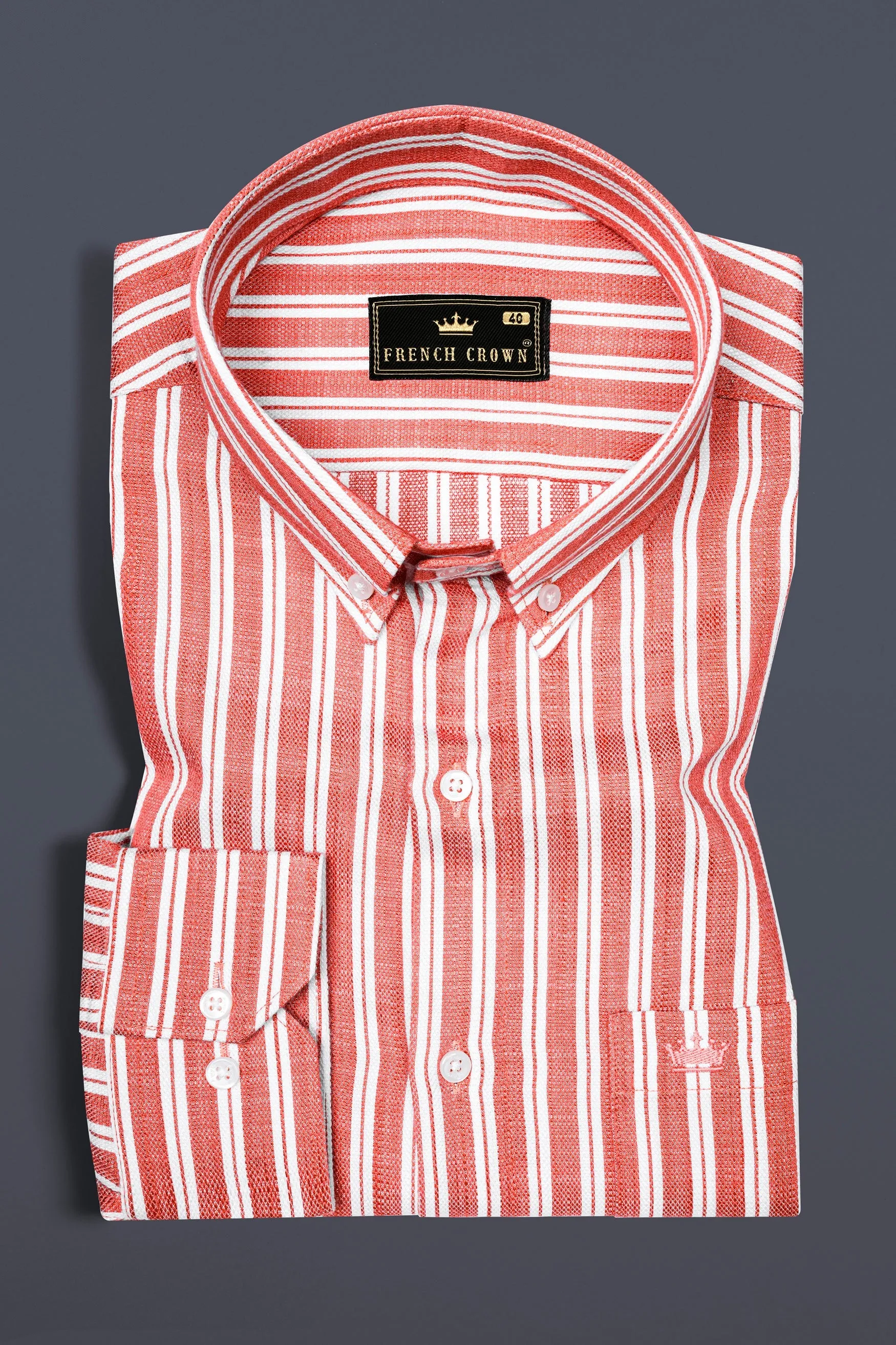 Geraldine Orange and White Striped Dobby Textured Premium Cotton Shirt sold by French Crown product image thumbnail 3