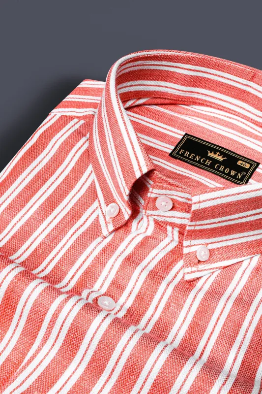 Geraldine Orange and White Striped Dobby Textured Premium Cotton Shirt made by French Crown
