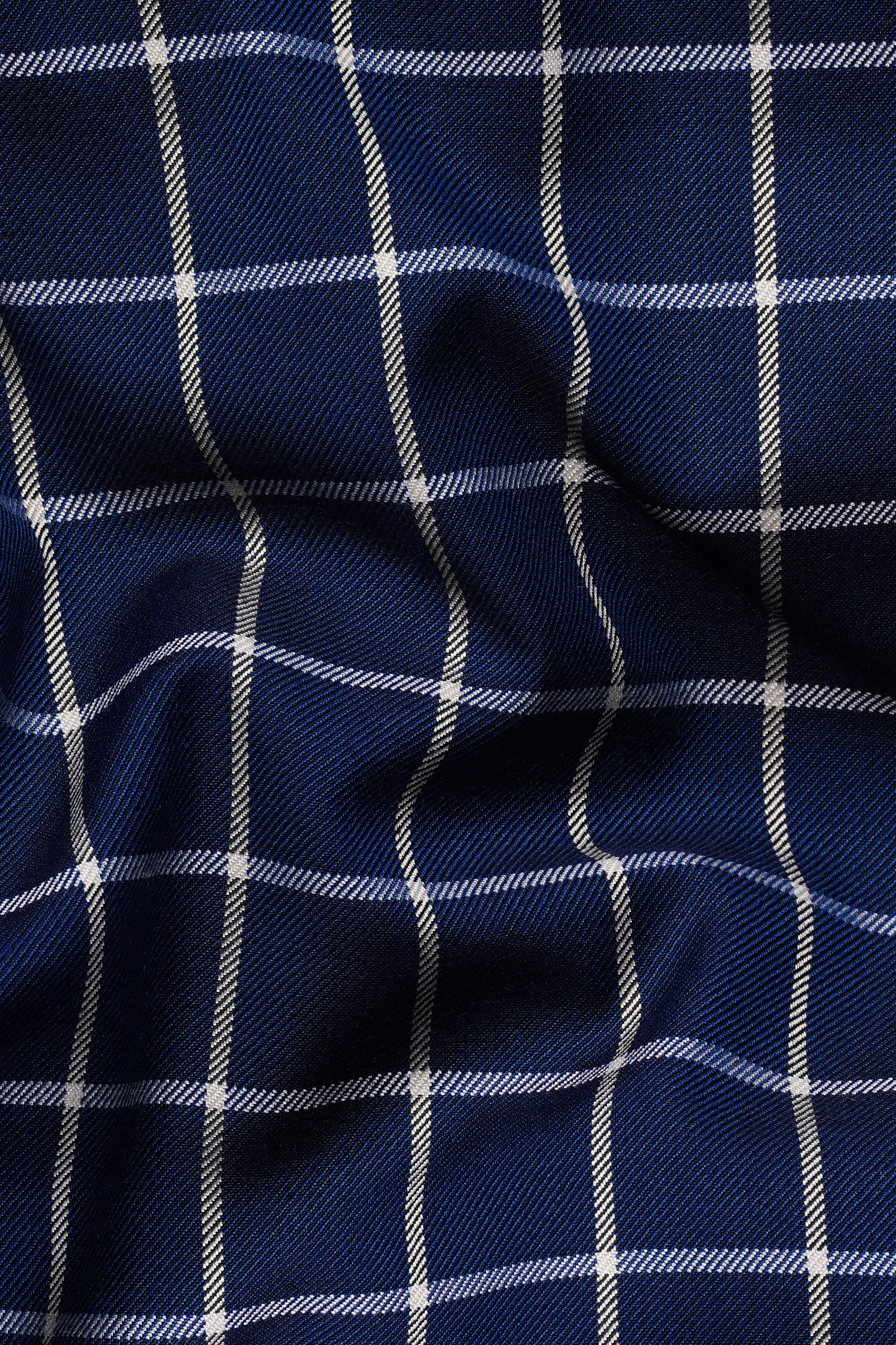 Marine Blue and White Windowpane Wool Rich Waistcoat sold by French Crown product image thumbnail 3