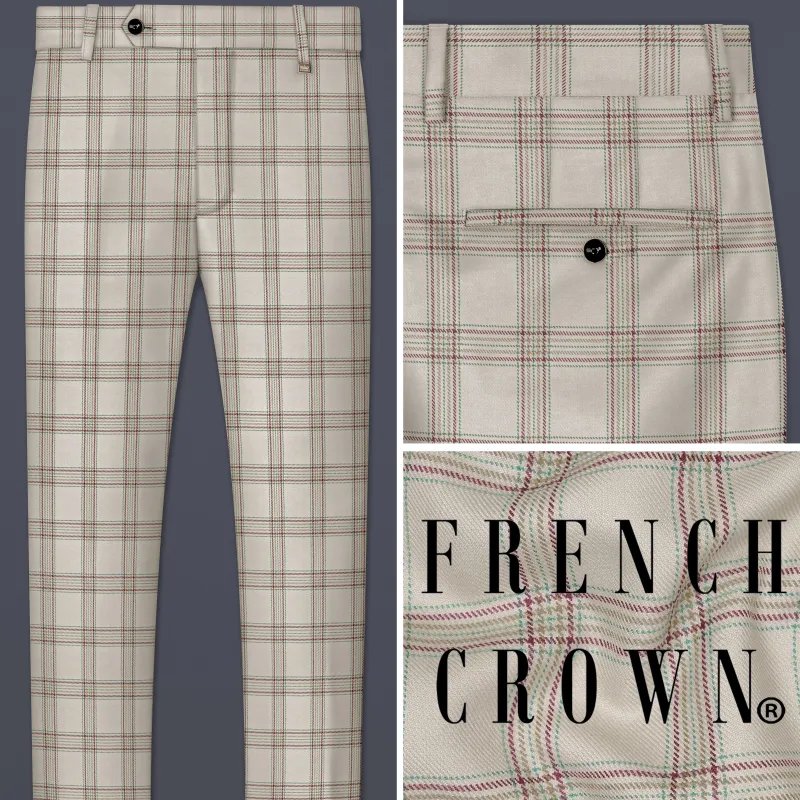 Swirl Cream with Maroon and Green windowpane Tweed Pant sold by French Crown