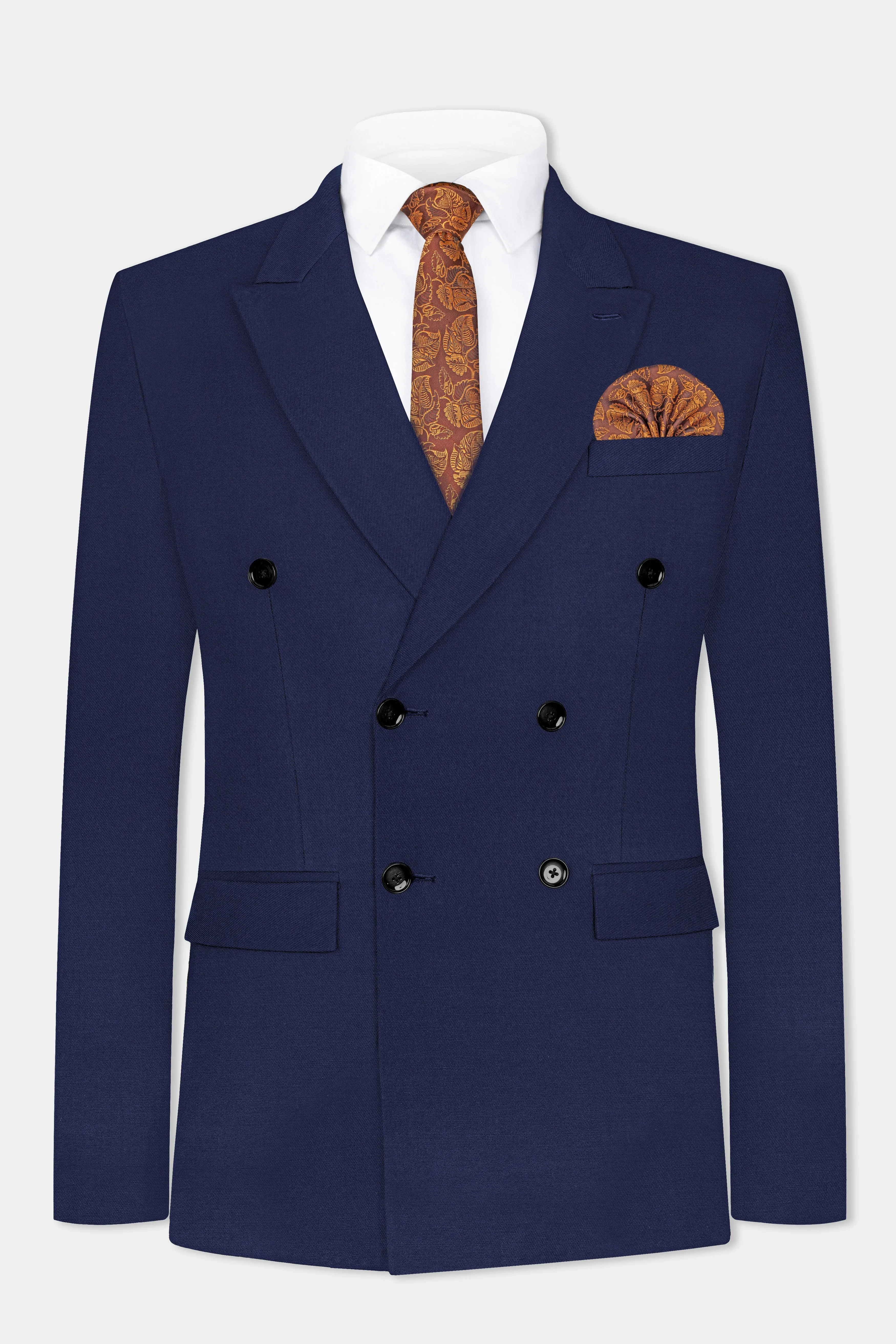 Tealish Blue Plain Solid Wool Blend Double Breasted Blazer sold by French Crown product image thumbnail 2