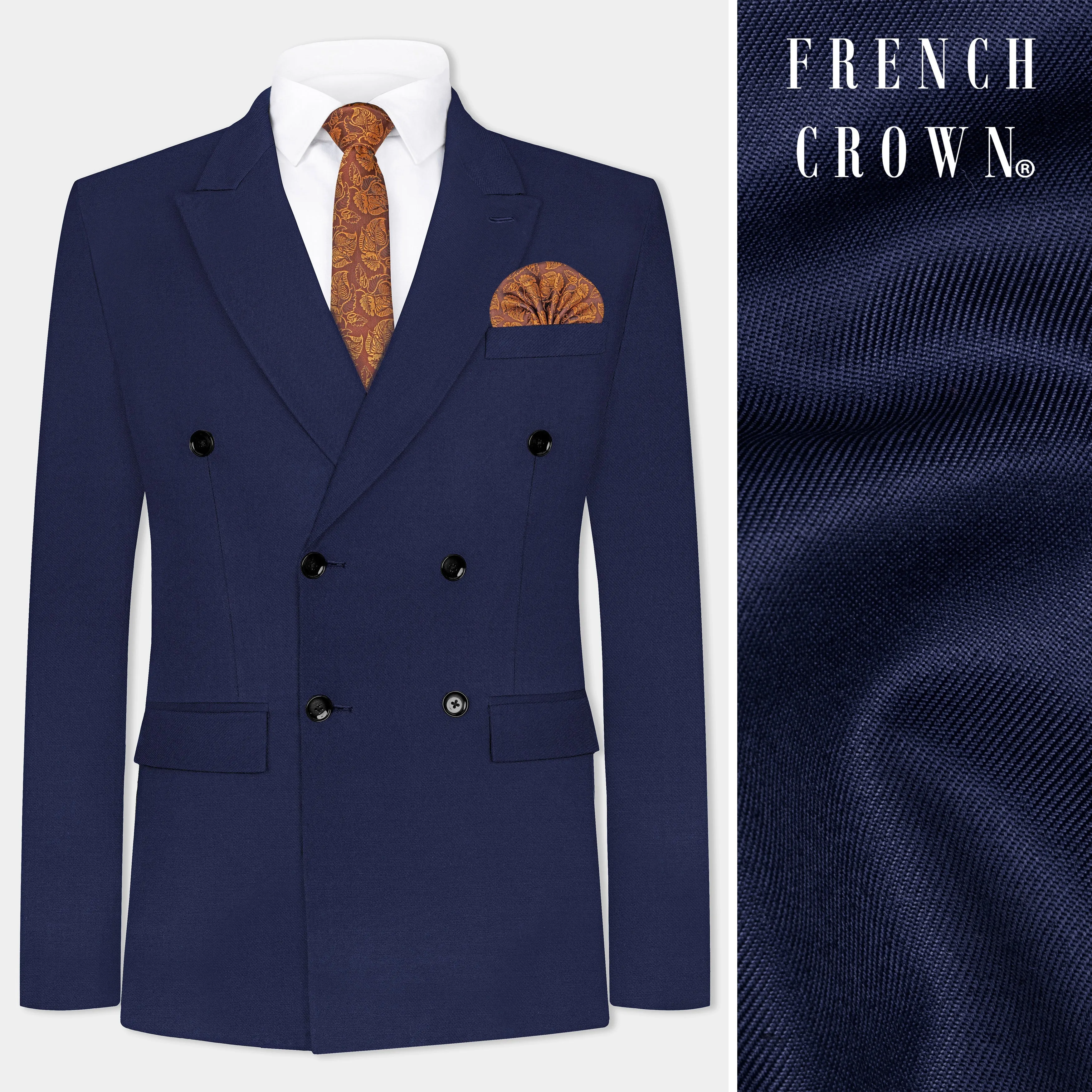Tealish Blue Plain Solid Wool Blend Double Breasted Blazer sold by French Crown