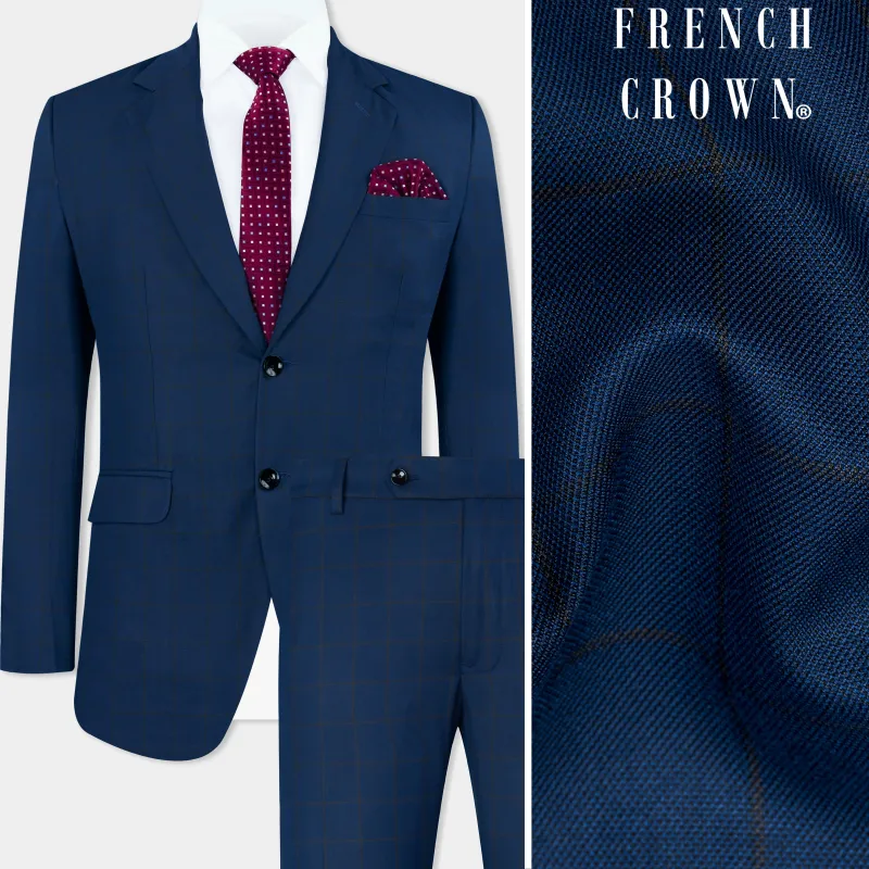 Tangaroa Blue and Subtle Black Checkered Wool Rich Suit sold by French Crown