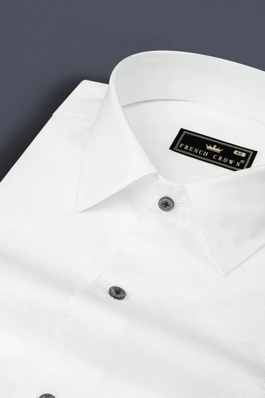 Bright White Dobby Textured Giza Cotton Shirt sold by French Crown