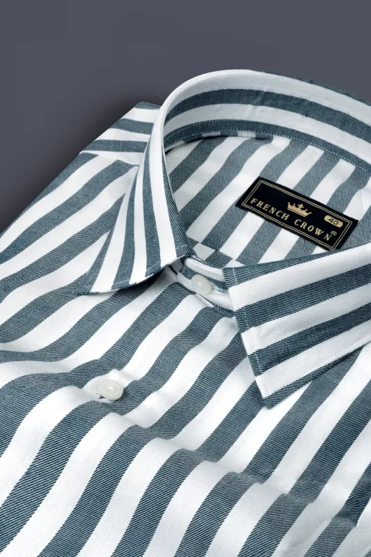 White with Mineral Gray Striped Twill Giza Cotton Shirt sold by French Crown