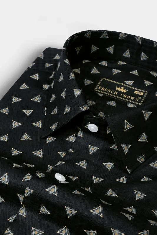 Jade Black Triangles printed Twill Premium Cotton Shirt sold by French Crown