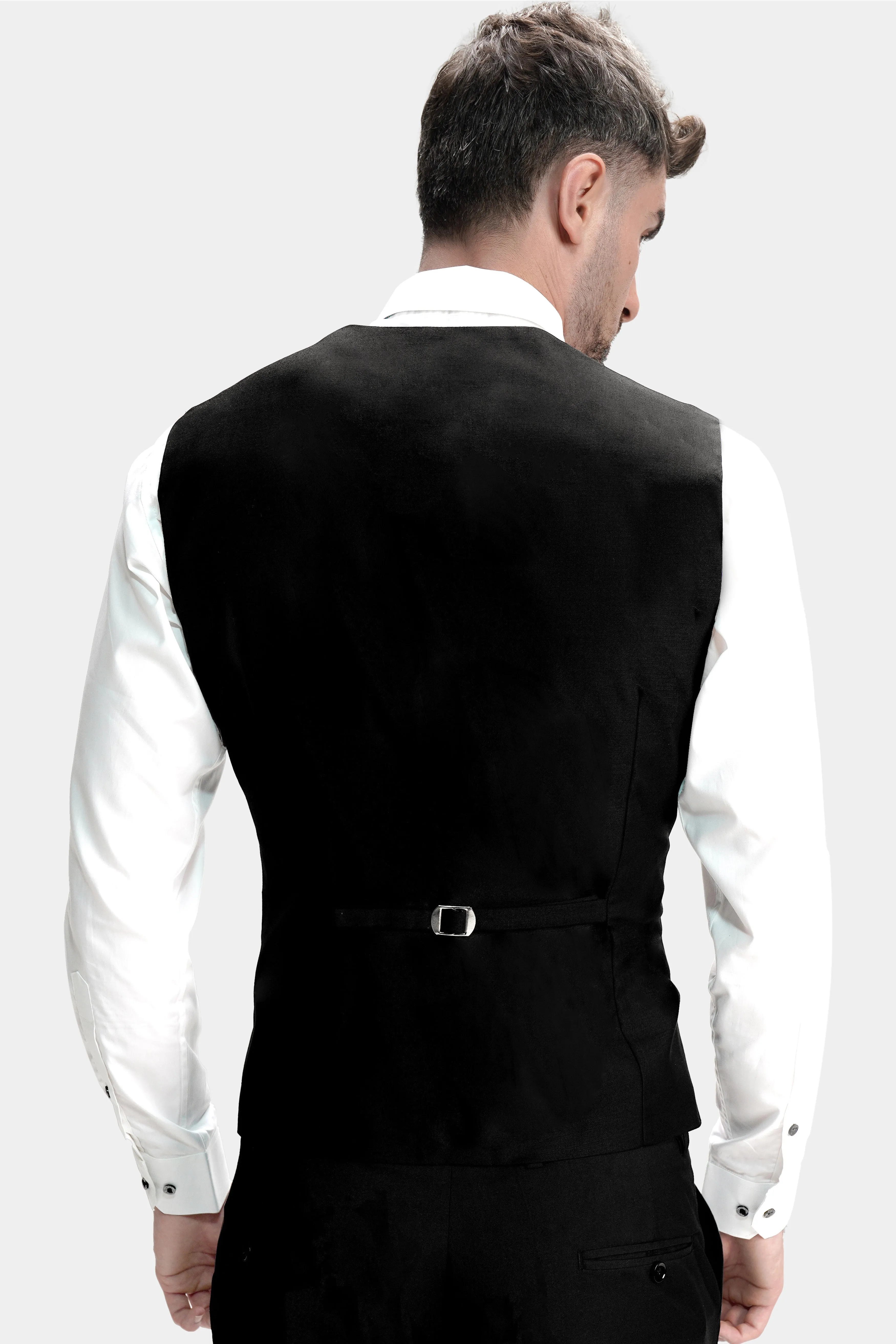 Jade Black Wool Rich Stretchable traveler Waistcoat sold by French Crown product image thumbnail 4