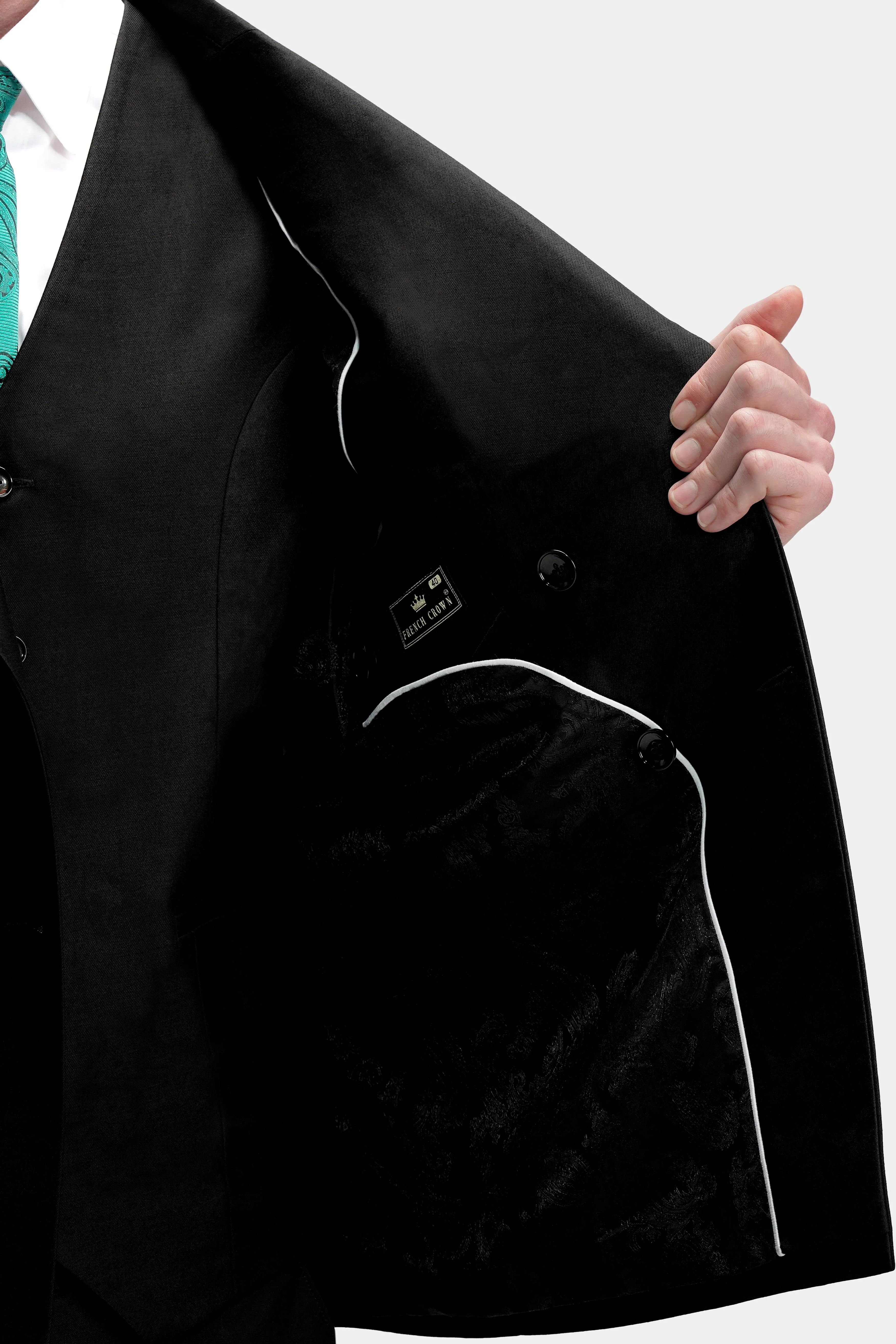 Jade Black Wool Rich Stretchable traveler Waistcoat sold by French Crown product image thumbnail 5