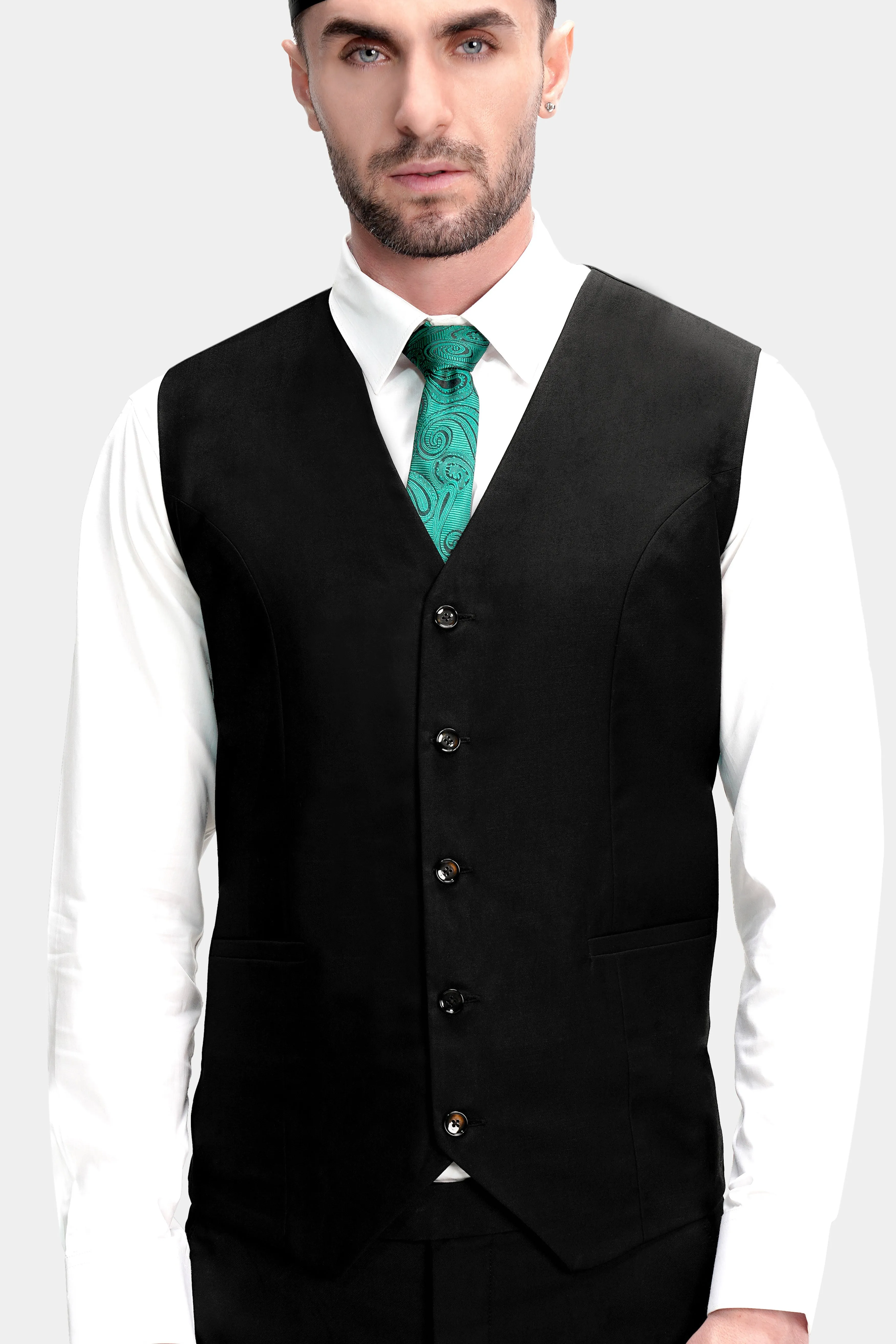 Jade Black Wool Rich Stretchable traveler Waistcoat sold by French Crown product image thumbnail 2