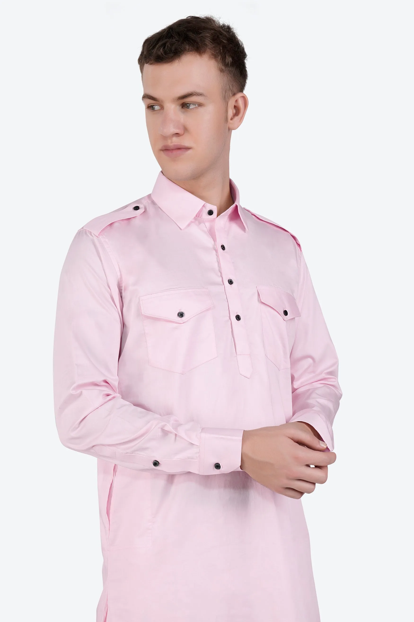 Carousel Pink Subtle Sheen Super Soft Premium Cotton Pathani Kurta sold by French Crown product image thumbnail 4