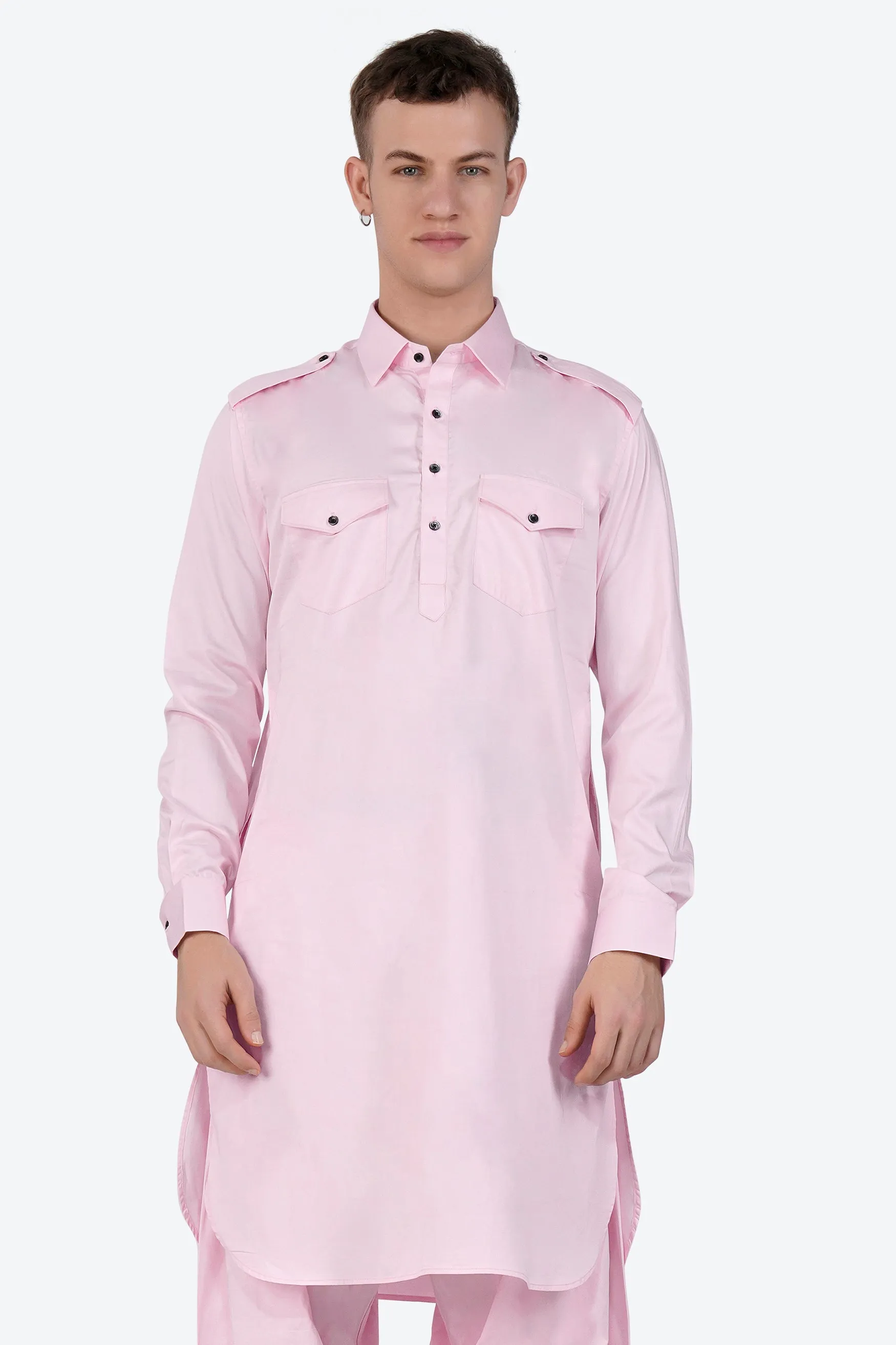 Carousel Pink Subtle Sheen Super Soft Premium Cotton Pathani Kurta sold by French Crown product image thumbnail 2