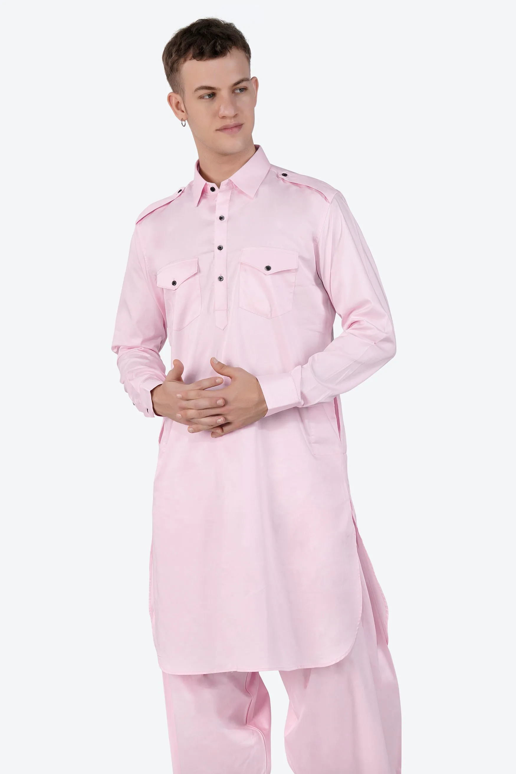 Carousel Pink Subtle Sheen Super Soft Premium Cotton Pathani Kurta sold by French Crown product image thumbnail 5