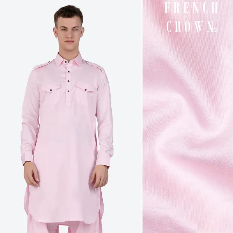 Carousel Pink Subtle Sheen Super Soft Premium Cotton Pathani Kurta sold by French Crown