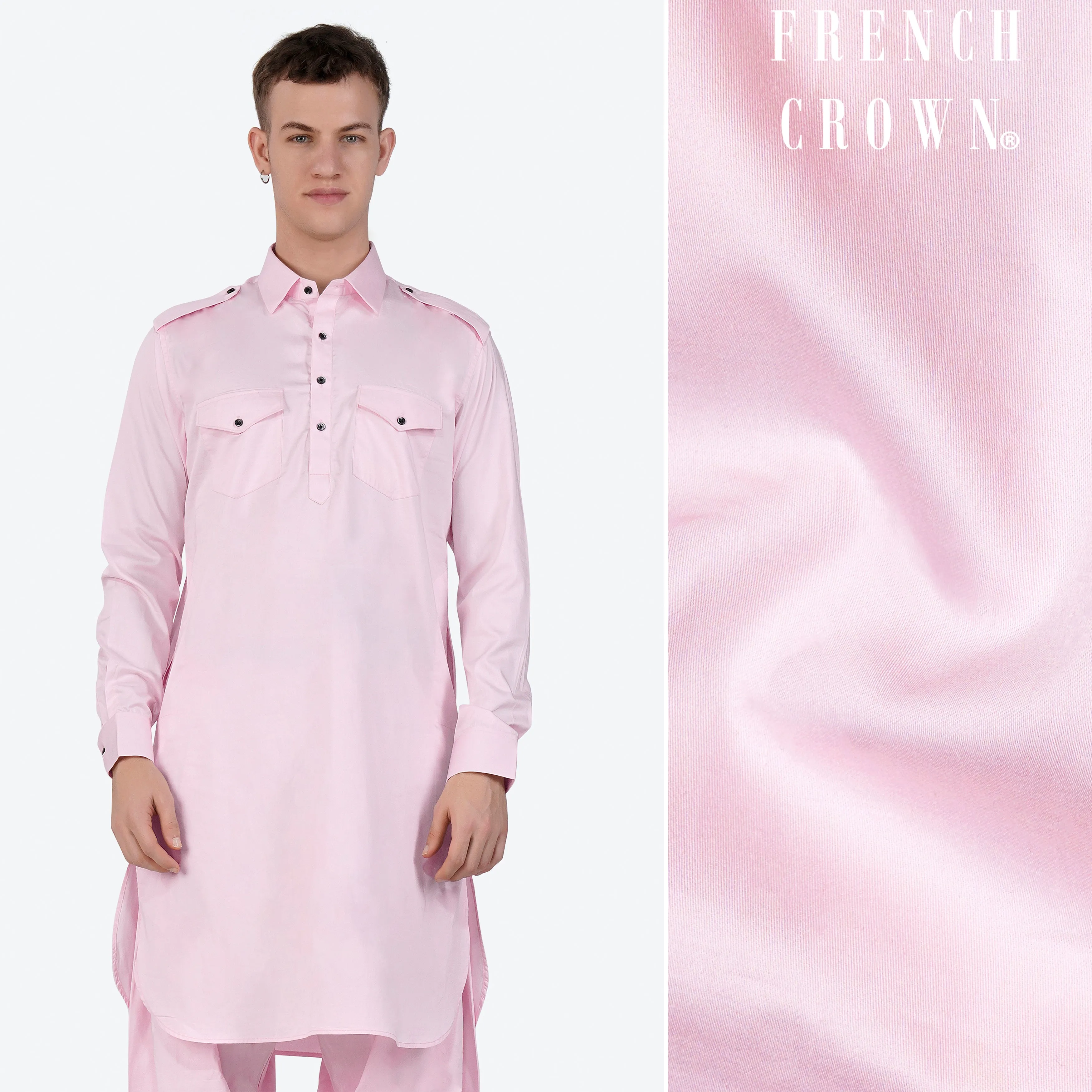 Carousel Pink Subtle Sheen Super Soft Premium Cotton Pathani Kurta sold by French Crown