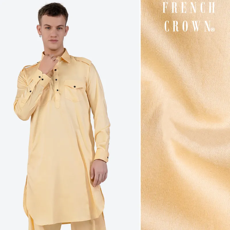 Hampton Beige Subtle Sheen Super Soft Premium Cotton Pathani Kurta sold by French Crown