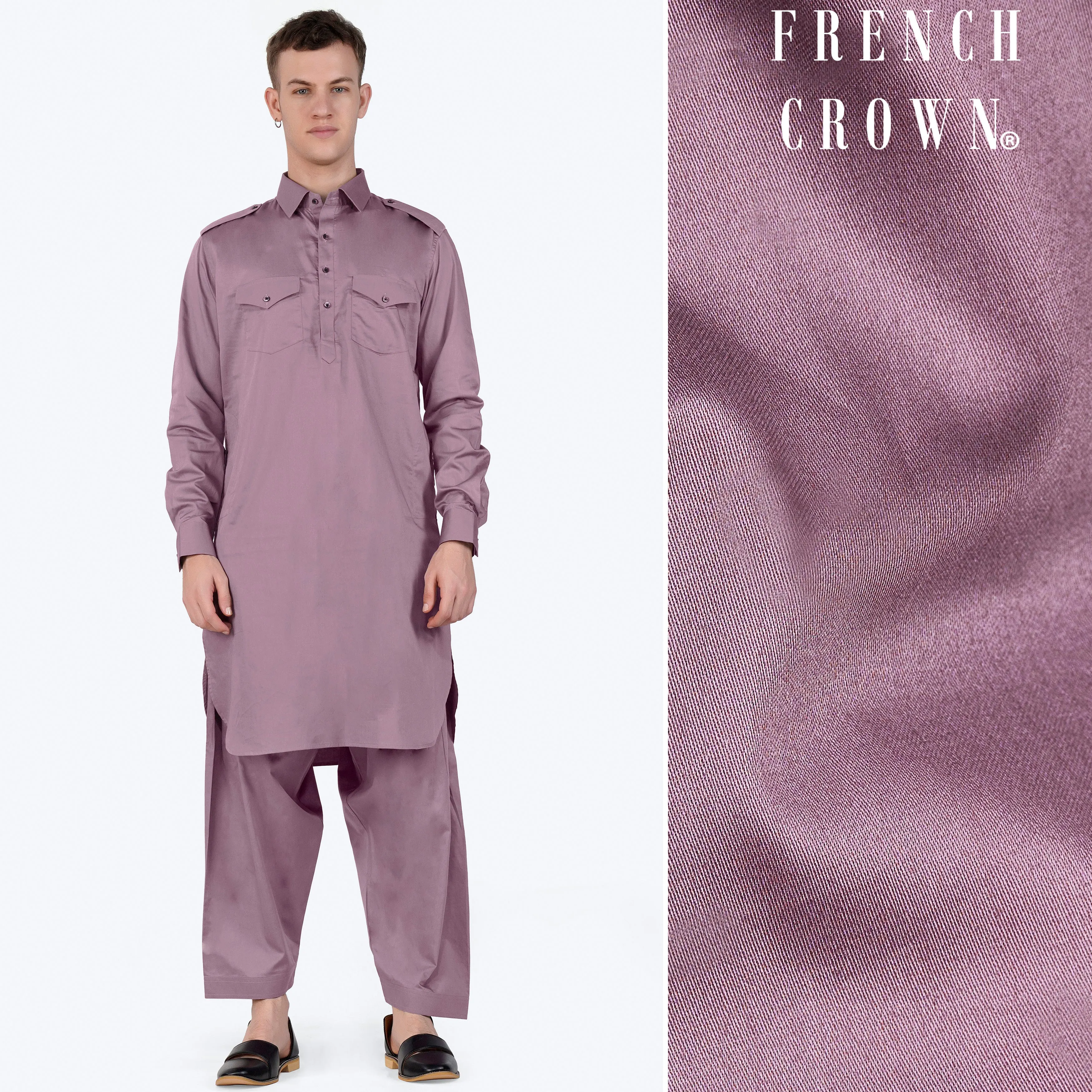 Light Mauave Purple Subtle Sheen Super Soft Premium Cotton Pathani Set sold by French Crown
