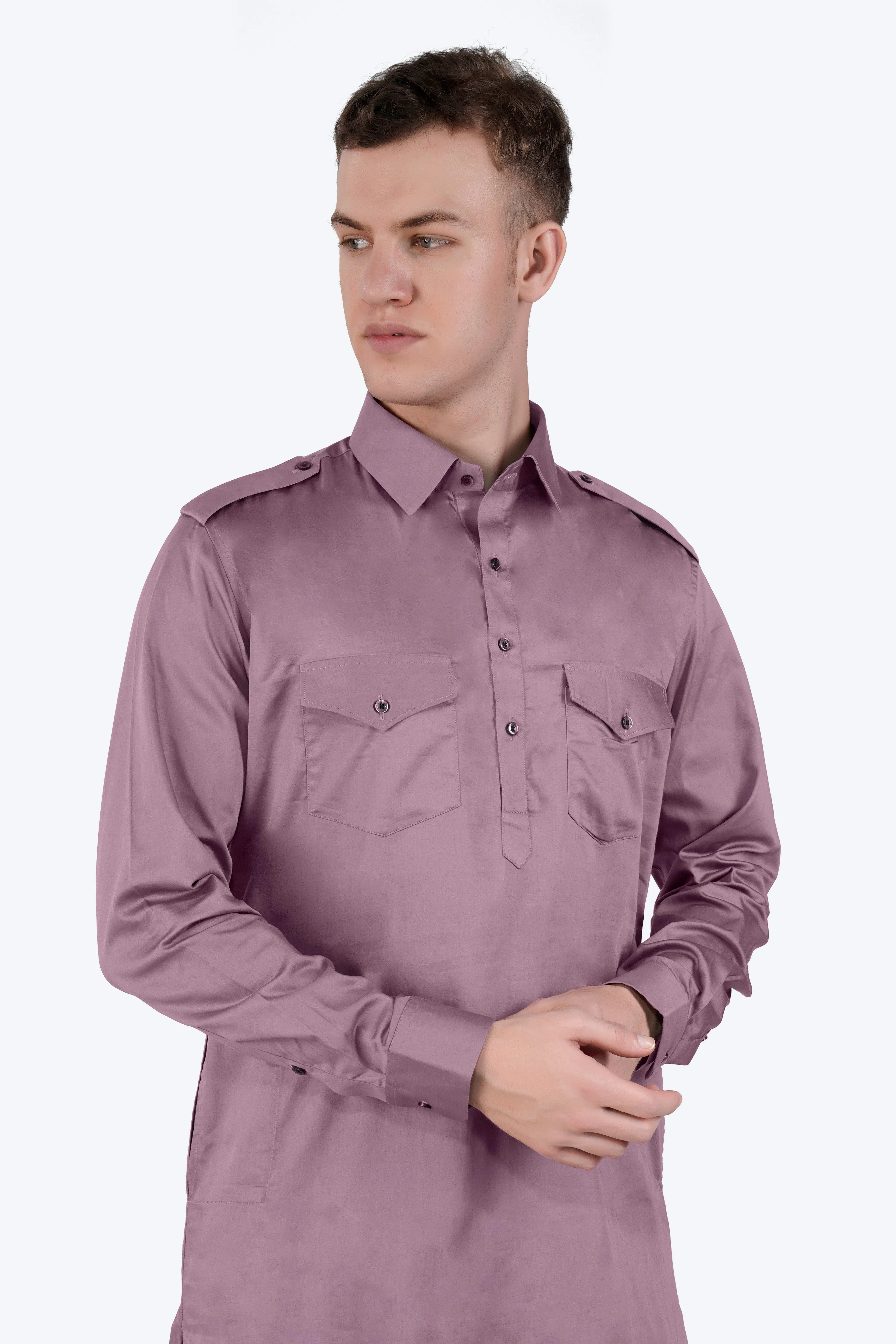 Light Mauave Purple Subtle Sheen Super Soft Premium Cotton Pathani Set sold by French Crown product image thumbnail 4