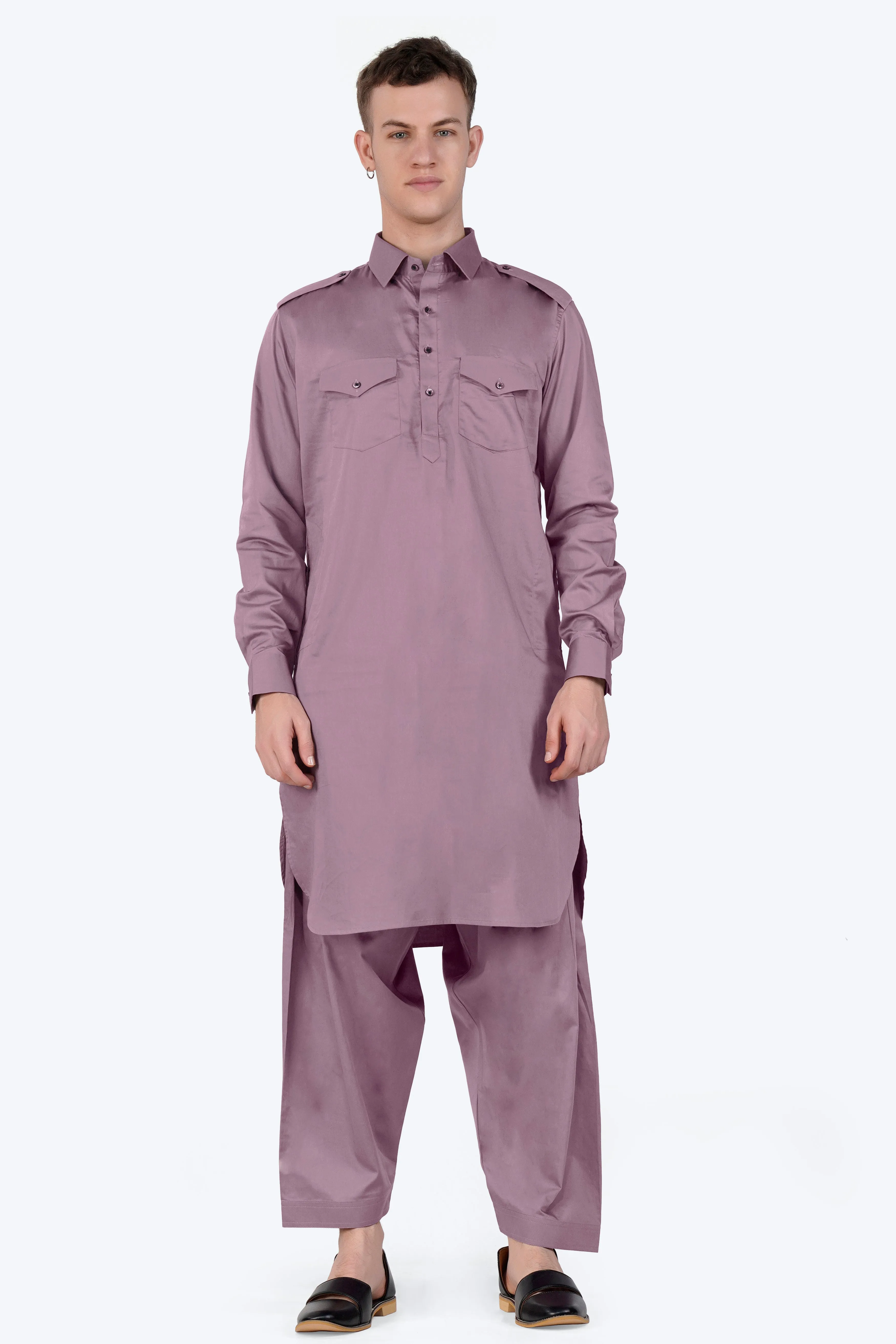 Light Mauave Purple Subtle Sheen Super Soft Premium Cotton Pathani Set sold by French Crown product image thumbnail 2