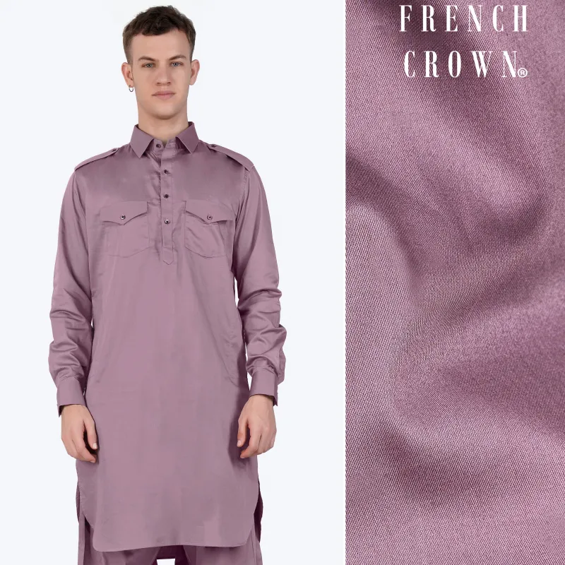 Light Mauave Purple Subtle Sheen Super Soft Premium Cotton Pathani Kurta sold by French Crown