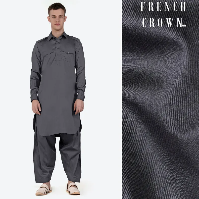 Iridium Gray Subtle Sheen Super Soft Premium Cotton Pathani Set sold by French Crown