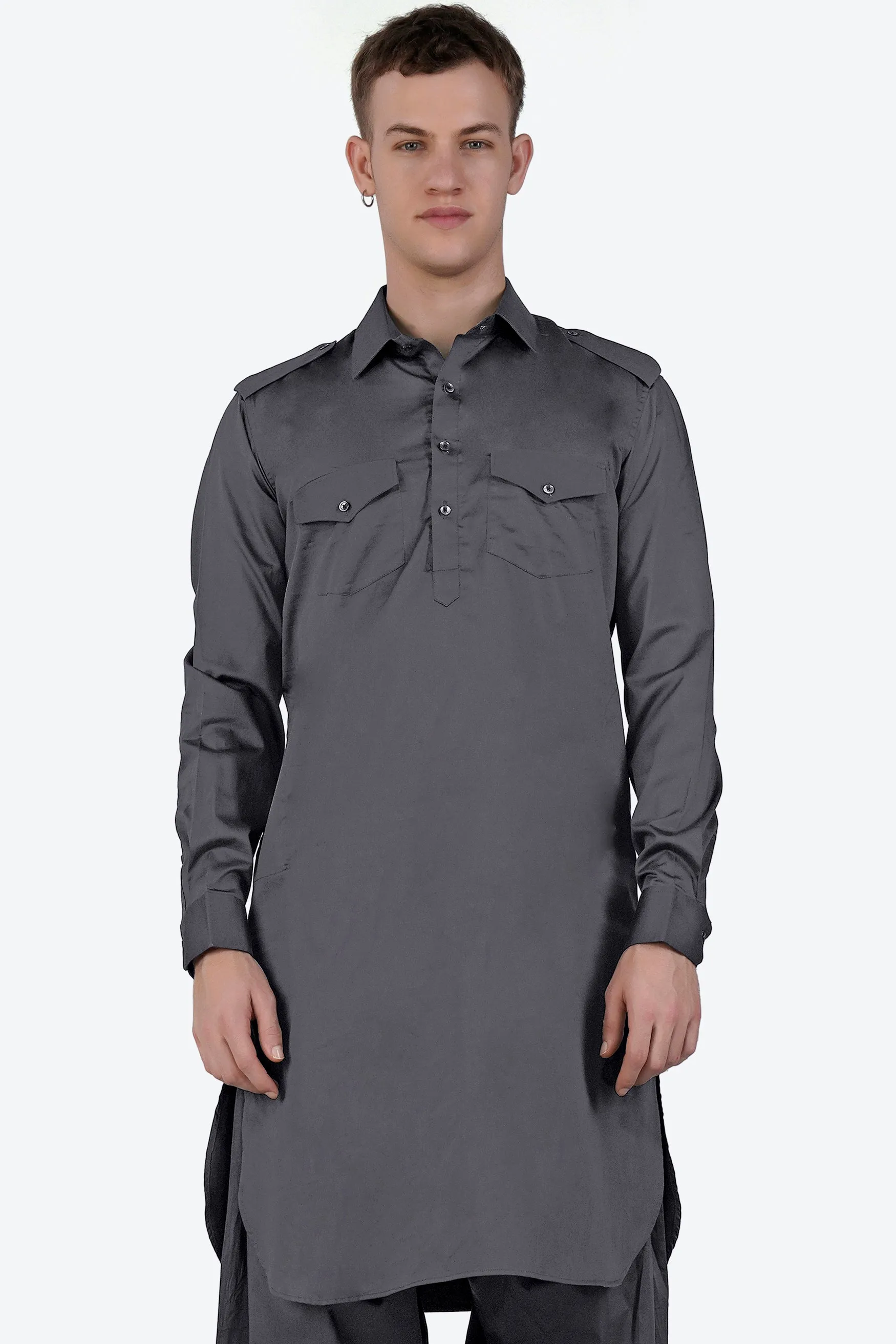 Iridium Gray Subtle Sheen Super Soft Premium Cotton Pathani Kurta sold by French Crown product image thumbnail 2