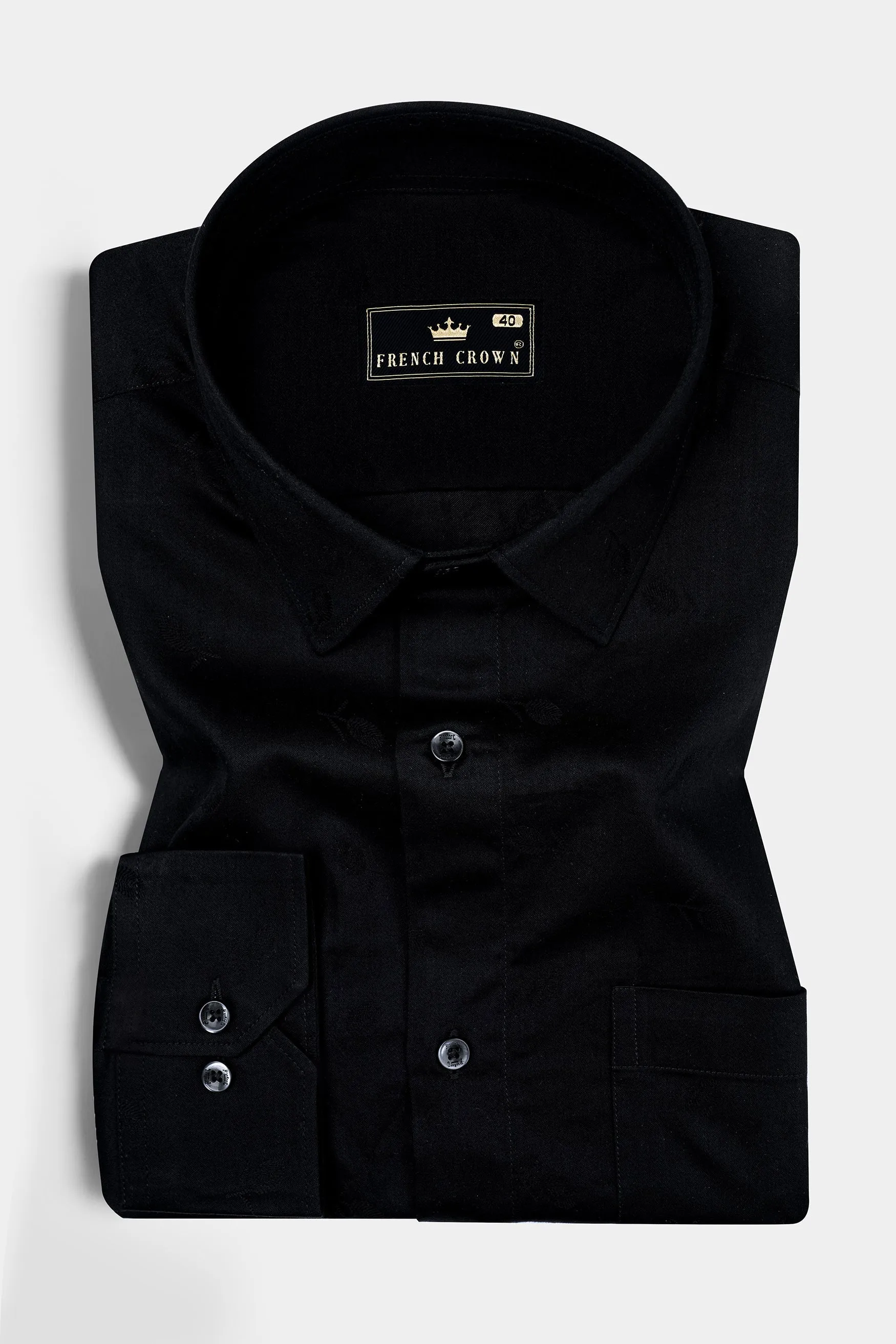 Jade Black Flower Jacquard Textured Premium Giza Cotton Shirt sold by French Crown product image thumbnail 3
