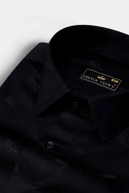 Jade Black Flower Jacquard Textured Premium Giza Cotton Shirt sold by French Crown