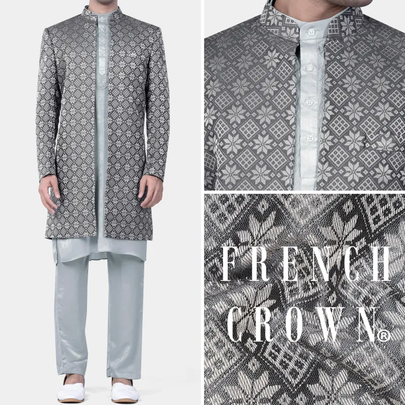 Gravel Gray Jacquard Party Wear Indo-Western sold by French Crown