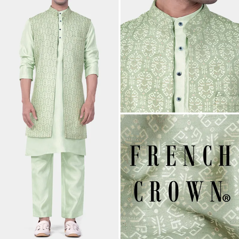 Norway Green Jacquard Weave Indo-Western sold by French Crown
