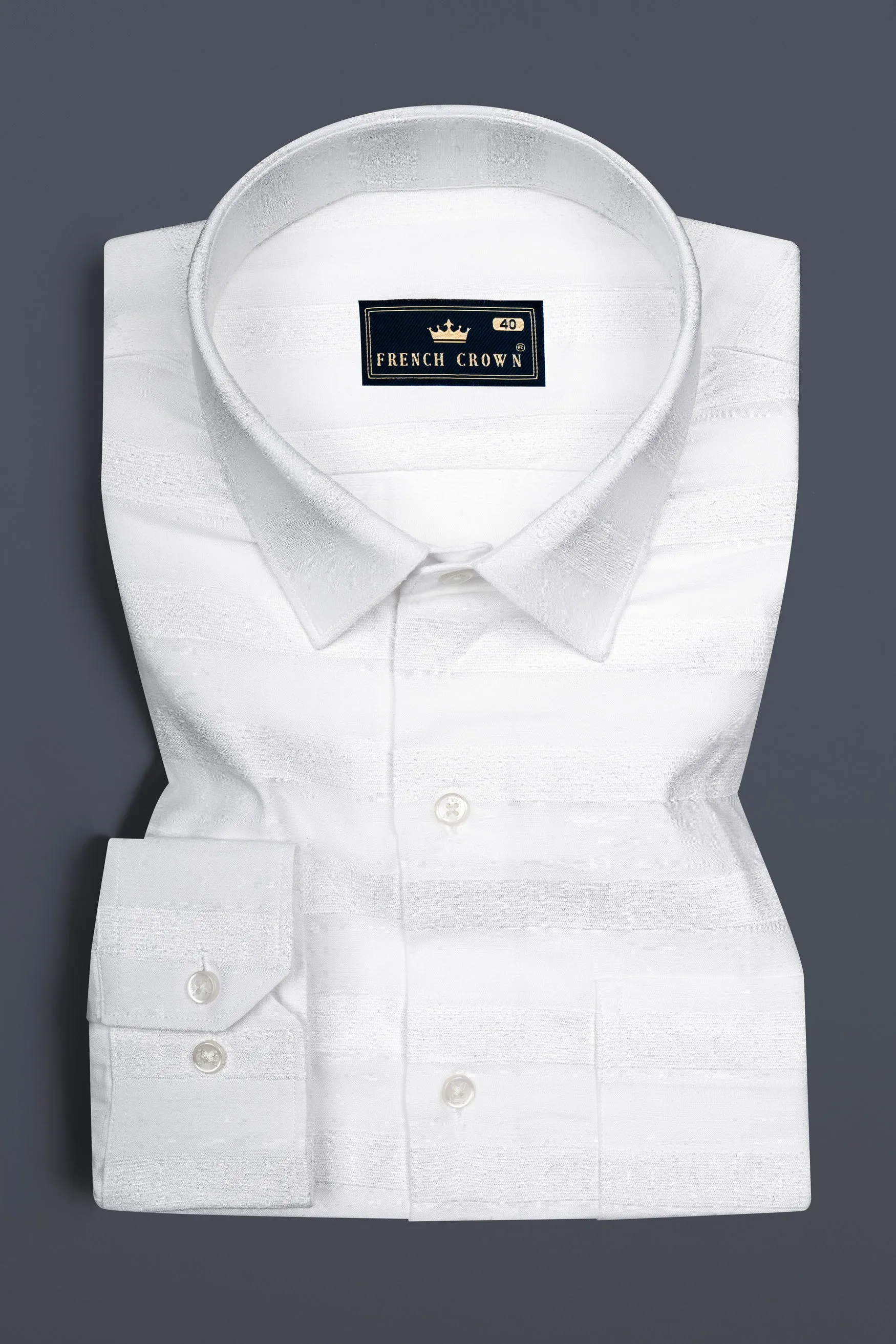 Bright White Dobby Textured Premium Cotton Shirt sold by French Crown product image thumbnail 3
