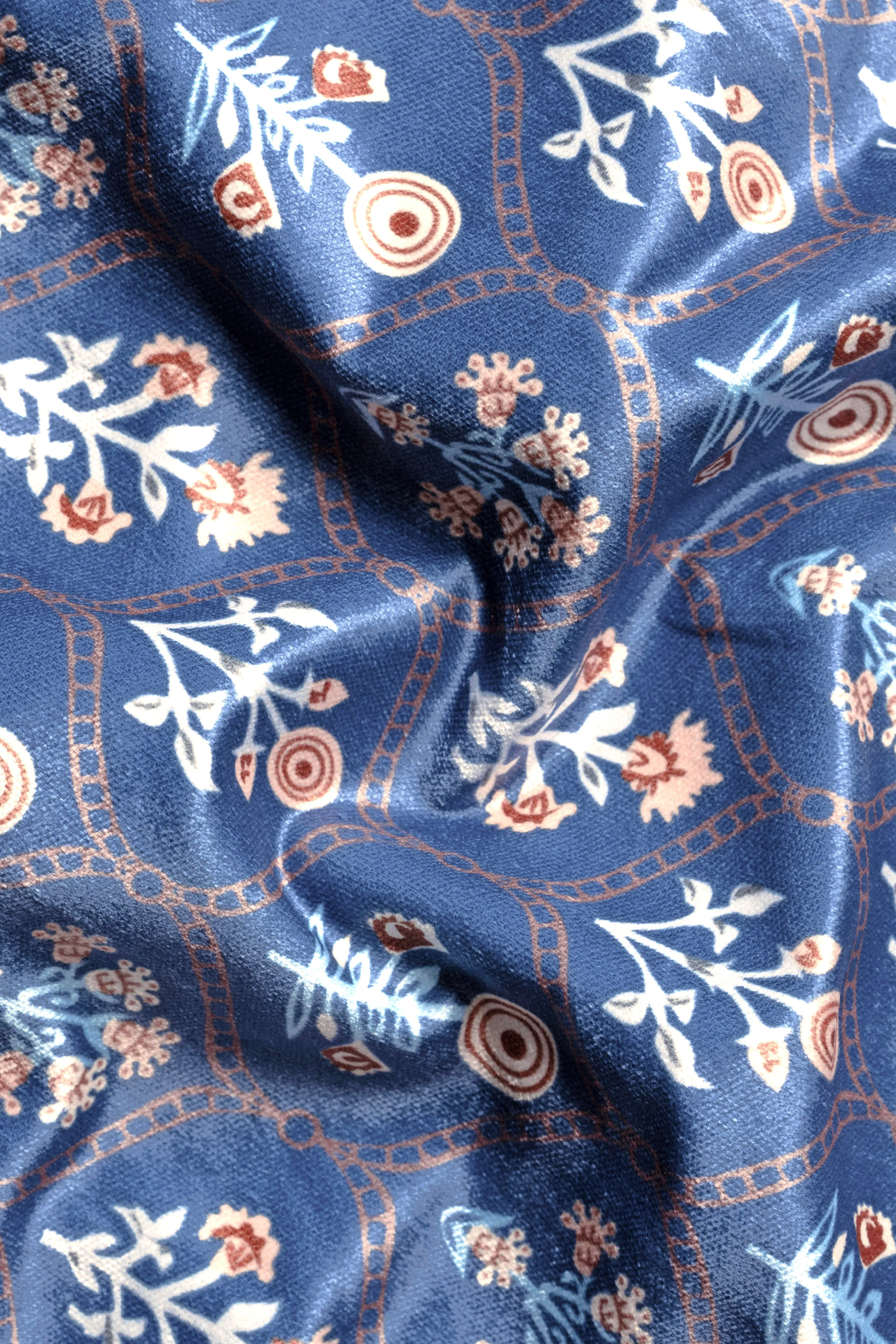 Tealish Blue And Peach Velvet Designer Printed Nehru Jacket sold by French Crown product image thumbnail 3