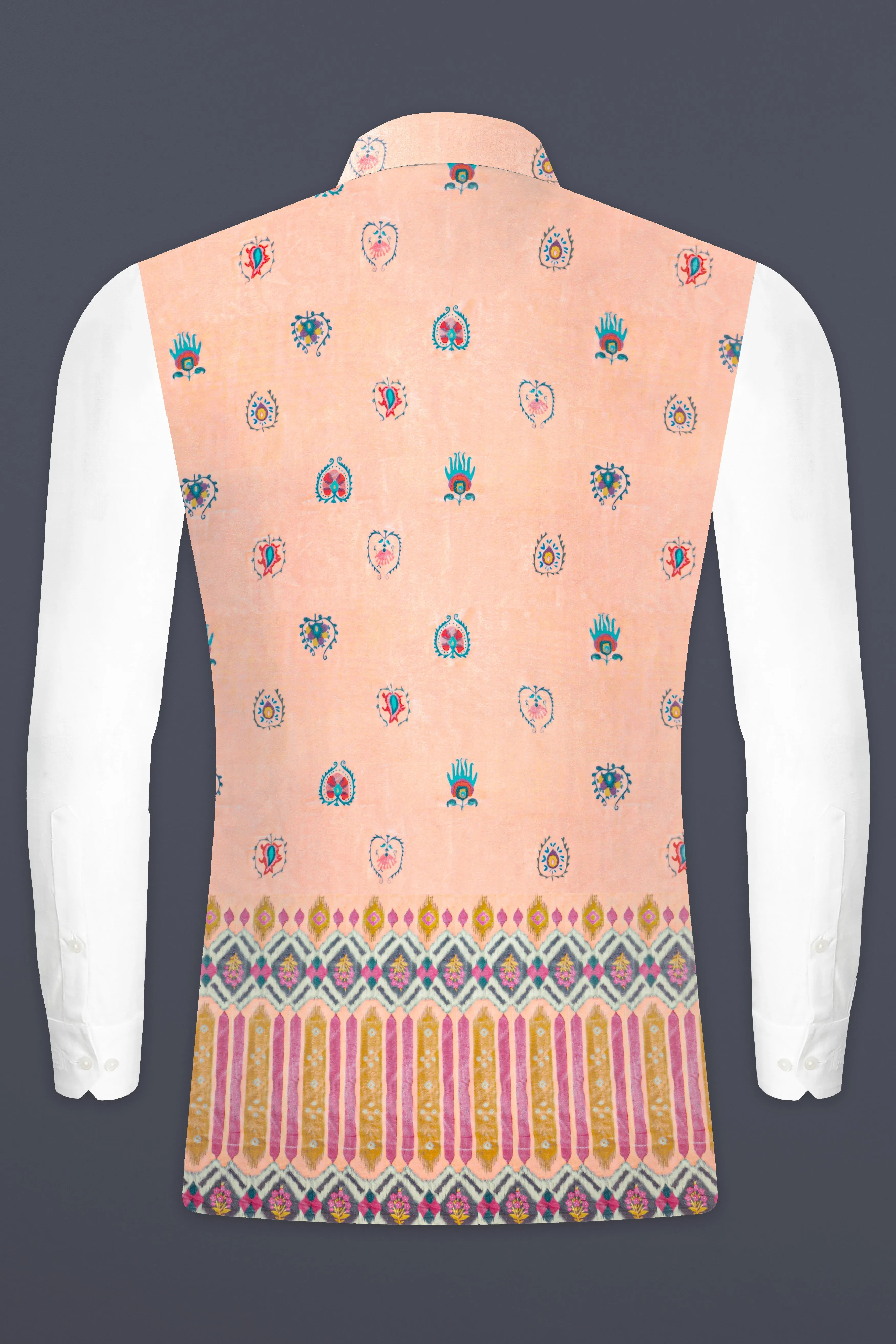 Spanish Peach And Glacier Blue Velvet Printed Designer Nehru Jacket sold by French Crown product image thumbnail 5