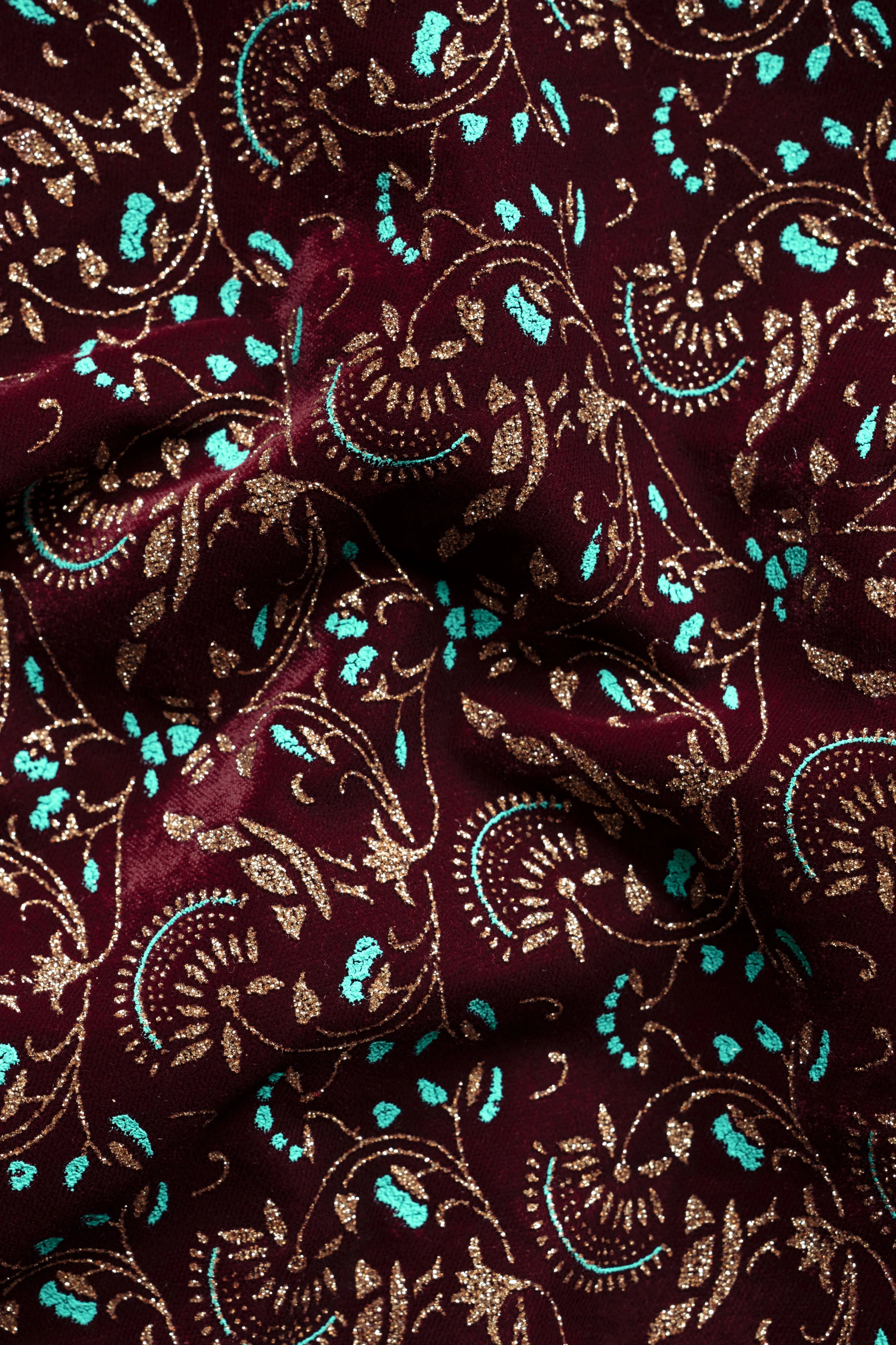 Ecilpse Maroon And Fountain Blue Velvet Printed Designer Nehru Jacket sold by French Crown product image thumbnail 3