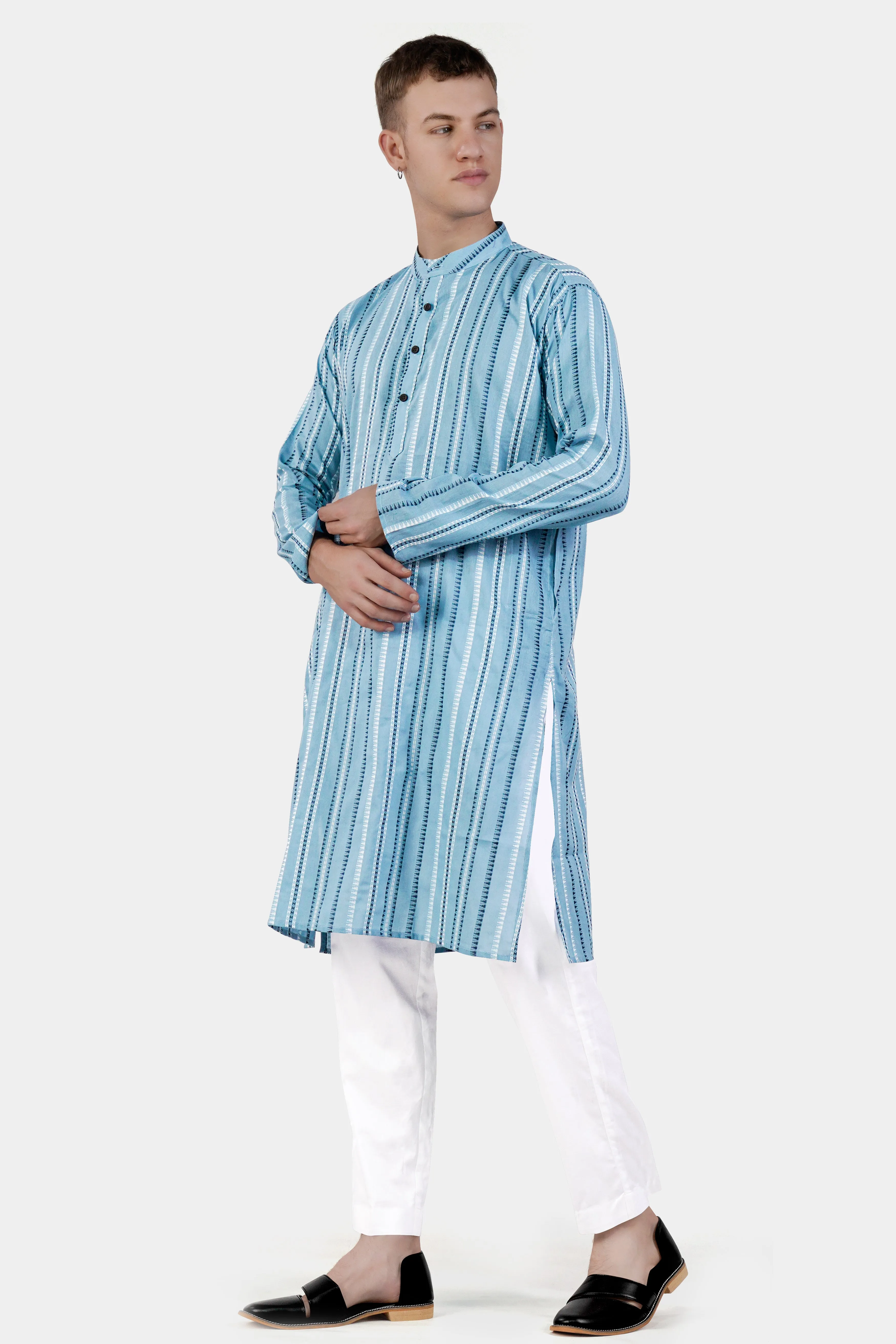 Glacier Blue Dobby Textured Premium Giza Cotton Kurta Set sold by French Crown product image thumbnail 2