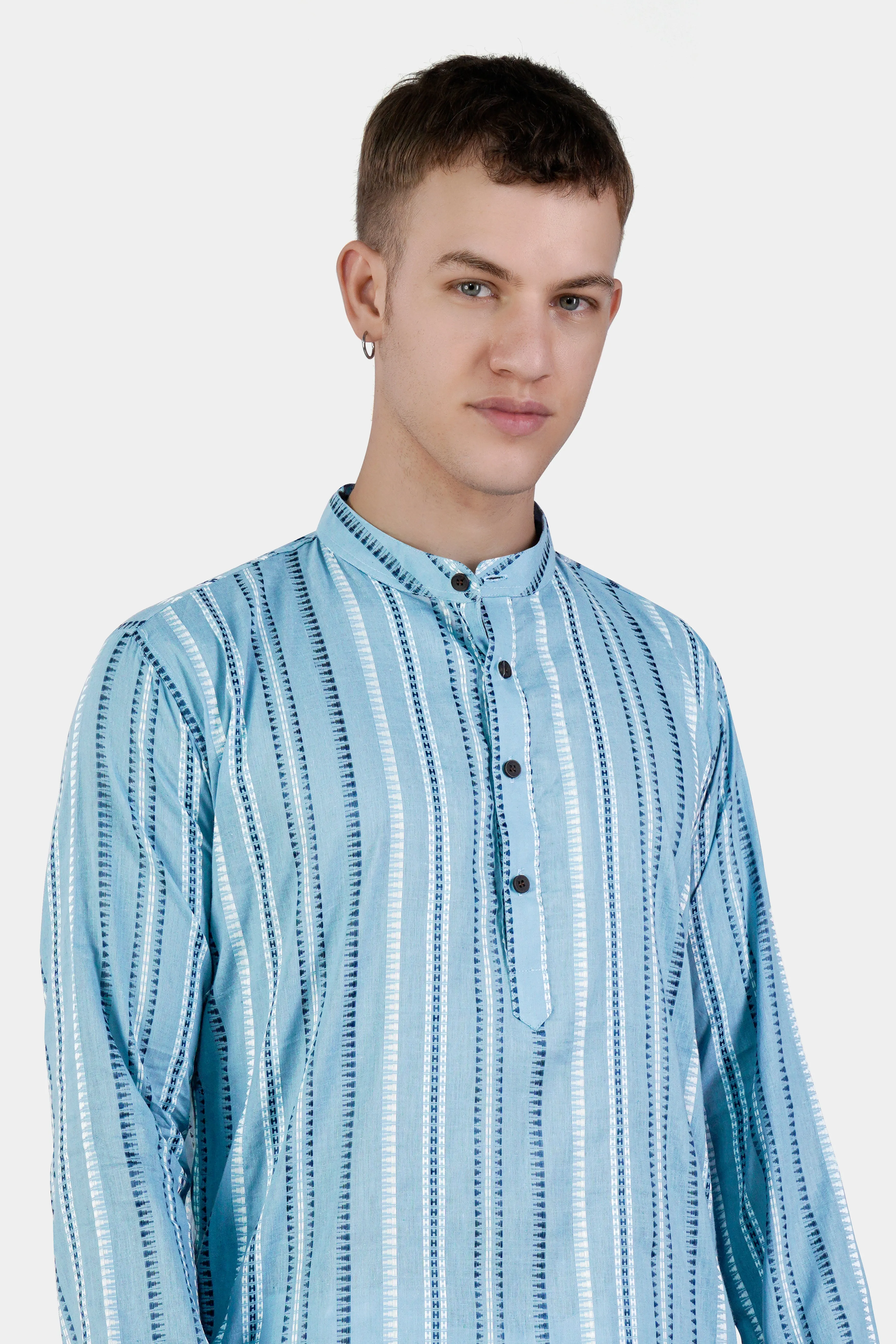 Glacier Blue Dobby Textured Premium Giza Cotton Kurta Set sold by French Crown product image thumbnail 4