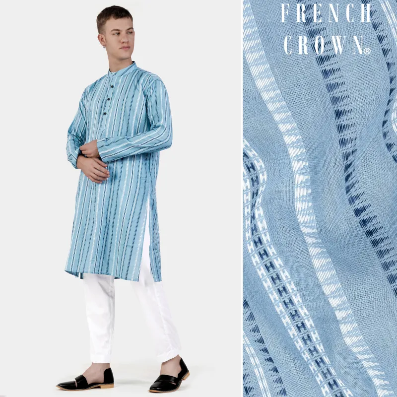 Glacier Blue Dobby Textured Premium Giza Cotton Kurta Set sold by French Crown