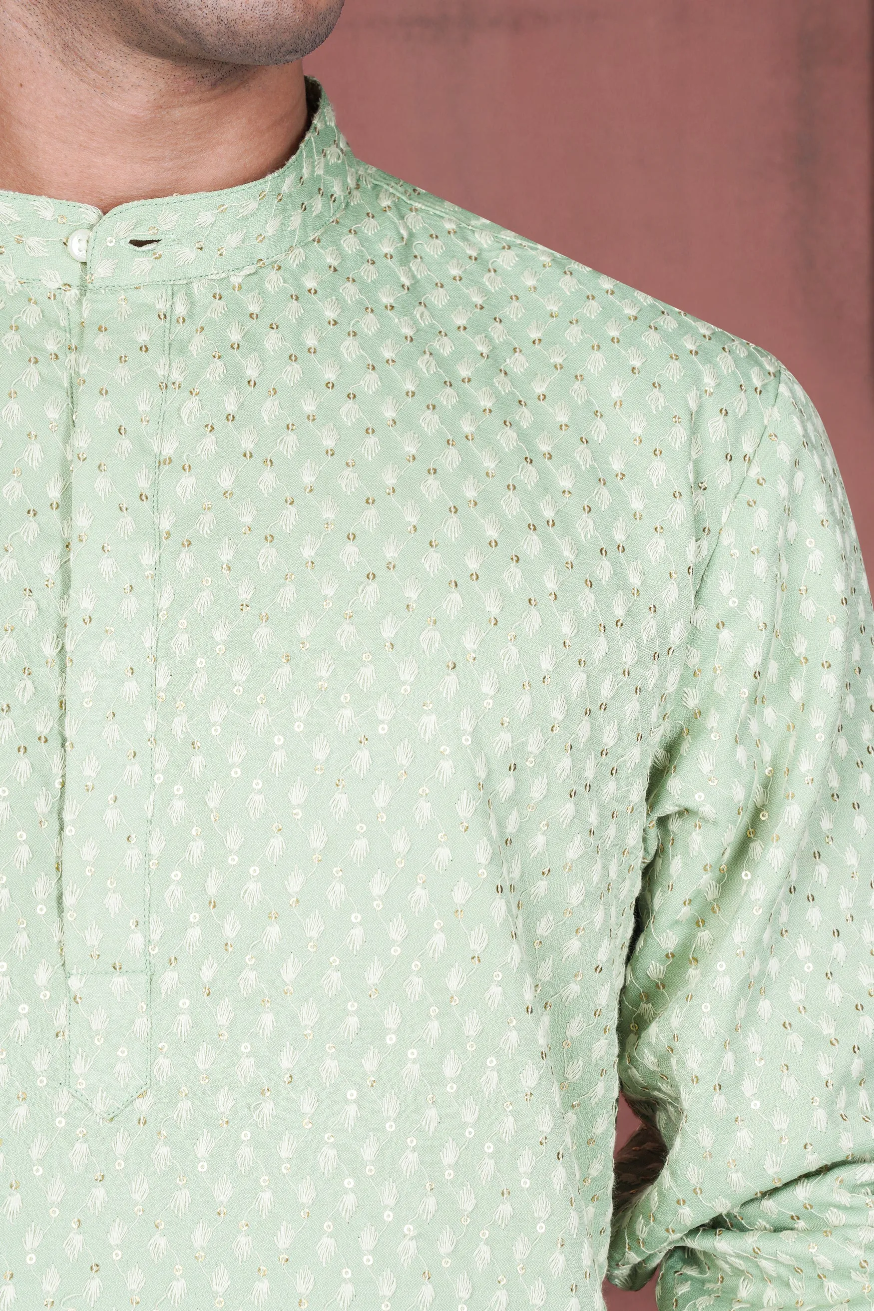 Tasman Green Embroidered Viscose Designer Kurta Set sold by French Crown product image thumbnail 4