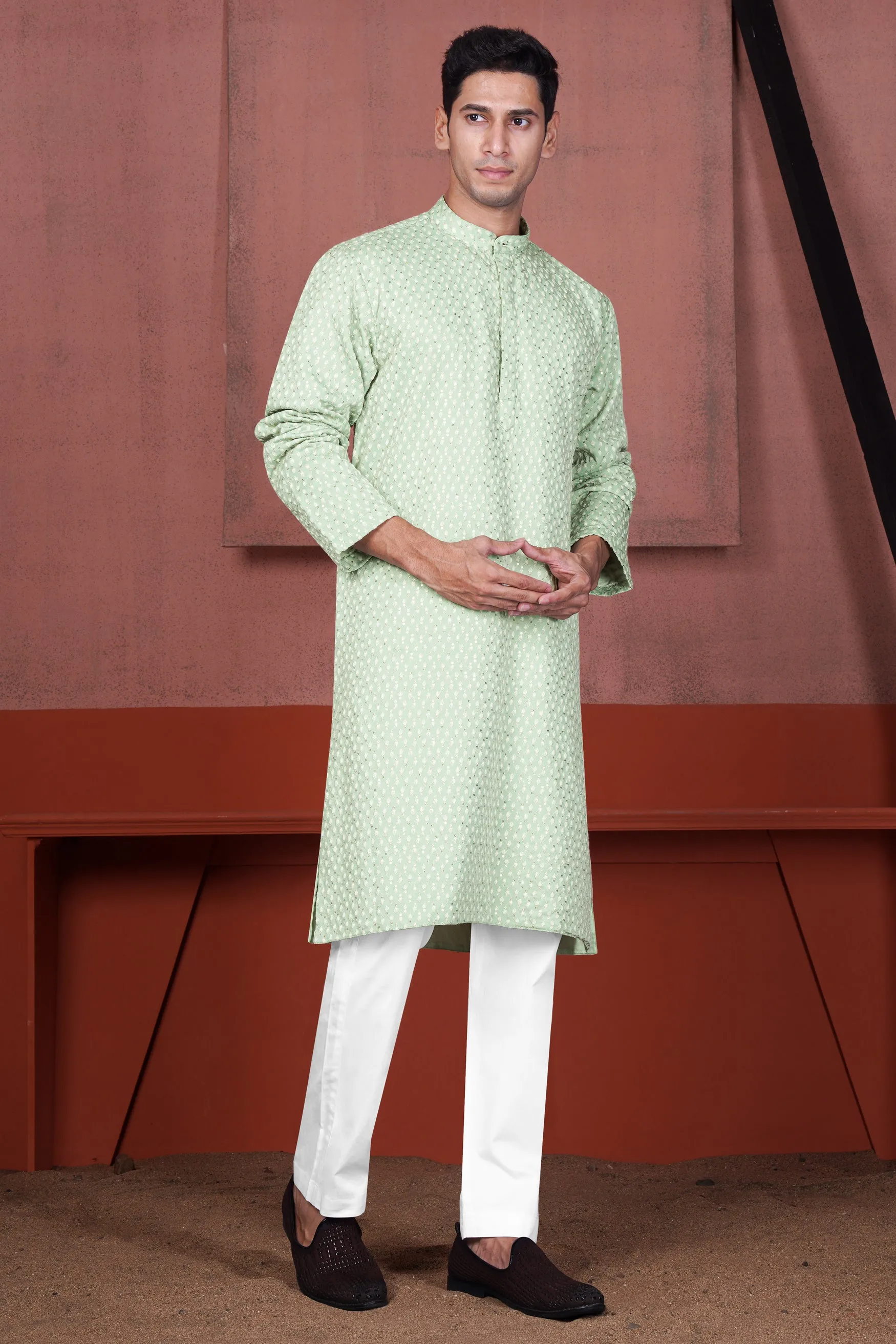 Tasman Green Embroidered Viscose Designer Kurta Set sold by French Crown product image thumbnail 2