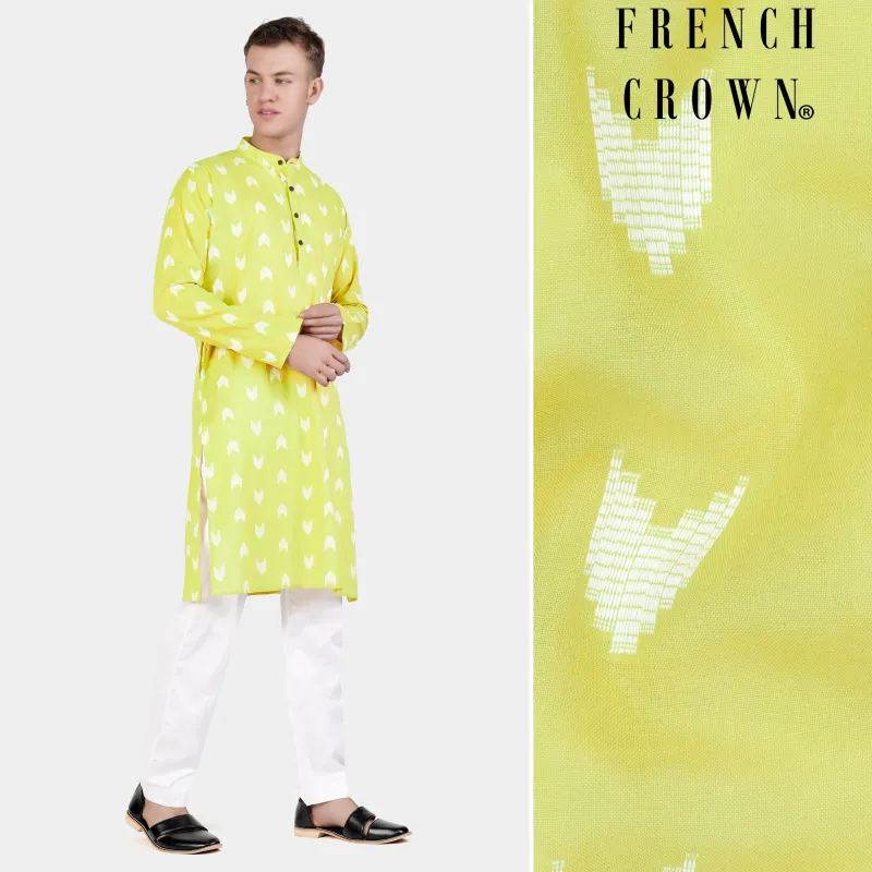 Golden Sand Green Arrow-Like Texture Jacquard Textured Premium Giza Cotton Kurta Set sold by French Crown