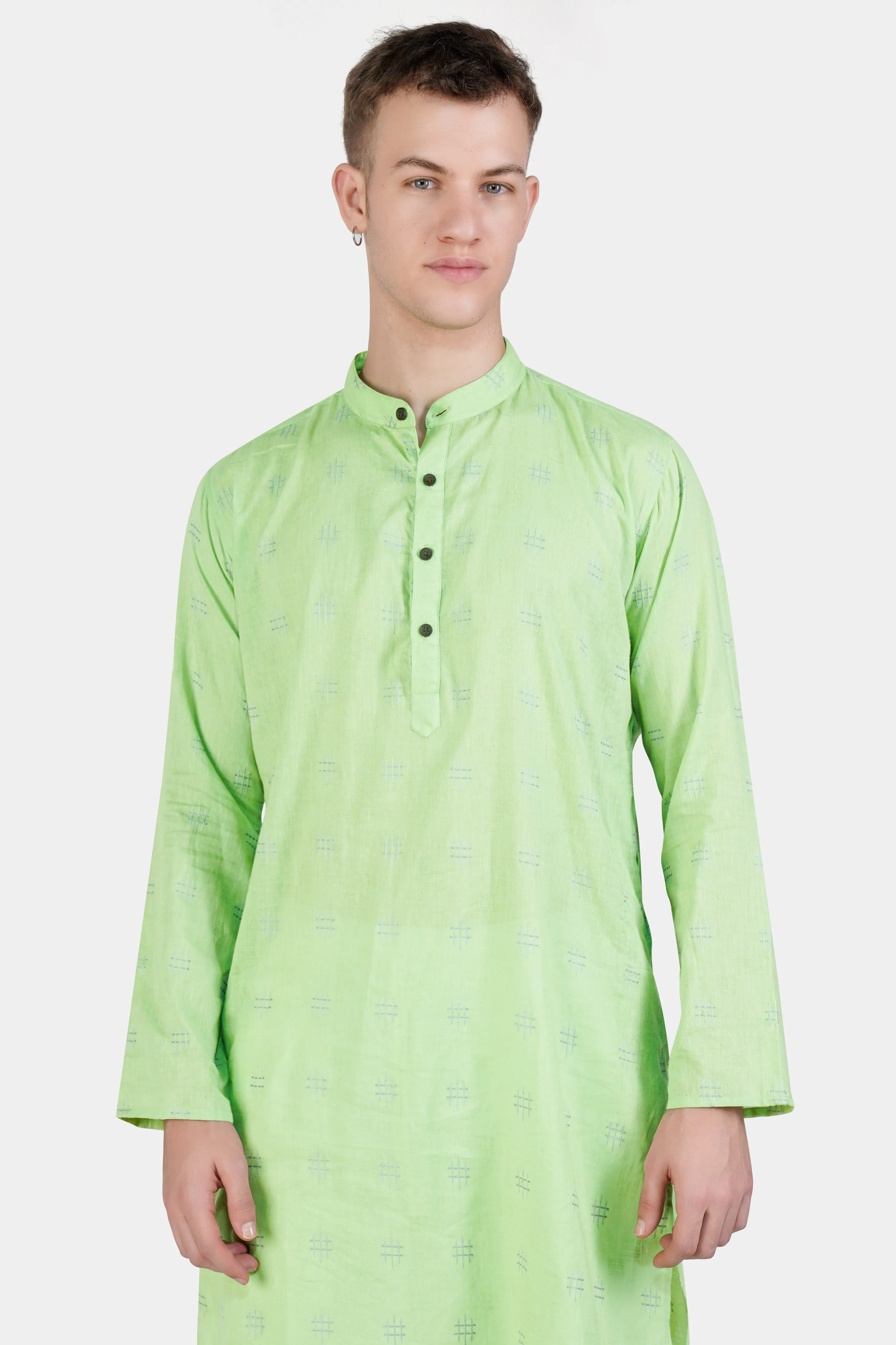 Beryl Green Dobby Textured Premium Giza Cotton Kurta Set sold by French Crown product image thumbnail 4
