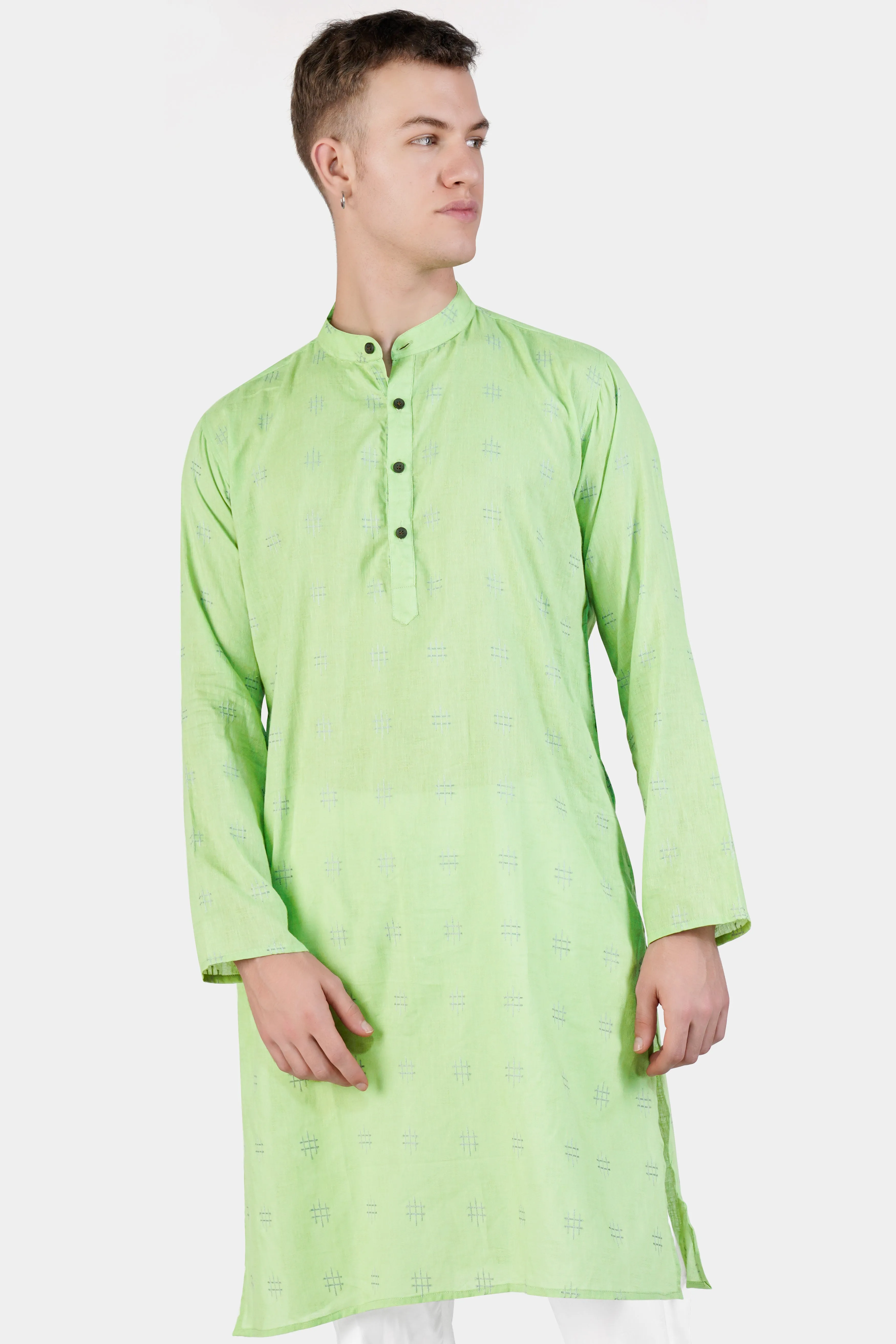 Beryl Green Dobby Textured Premium Giza Cotton Kurta Set sold by French Crown product image thumbnail 5