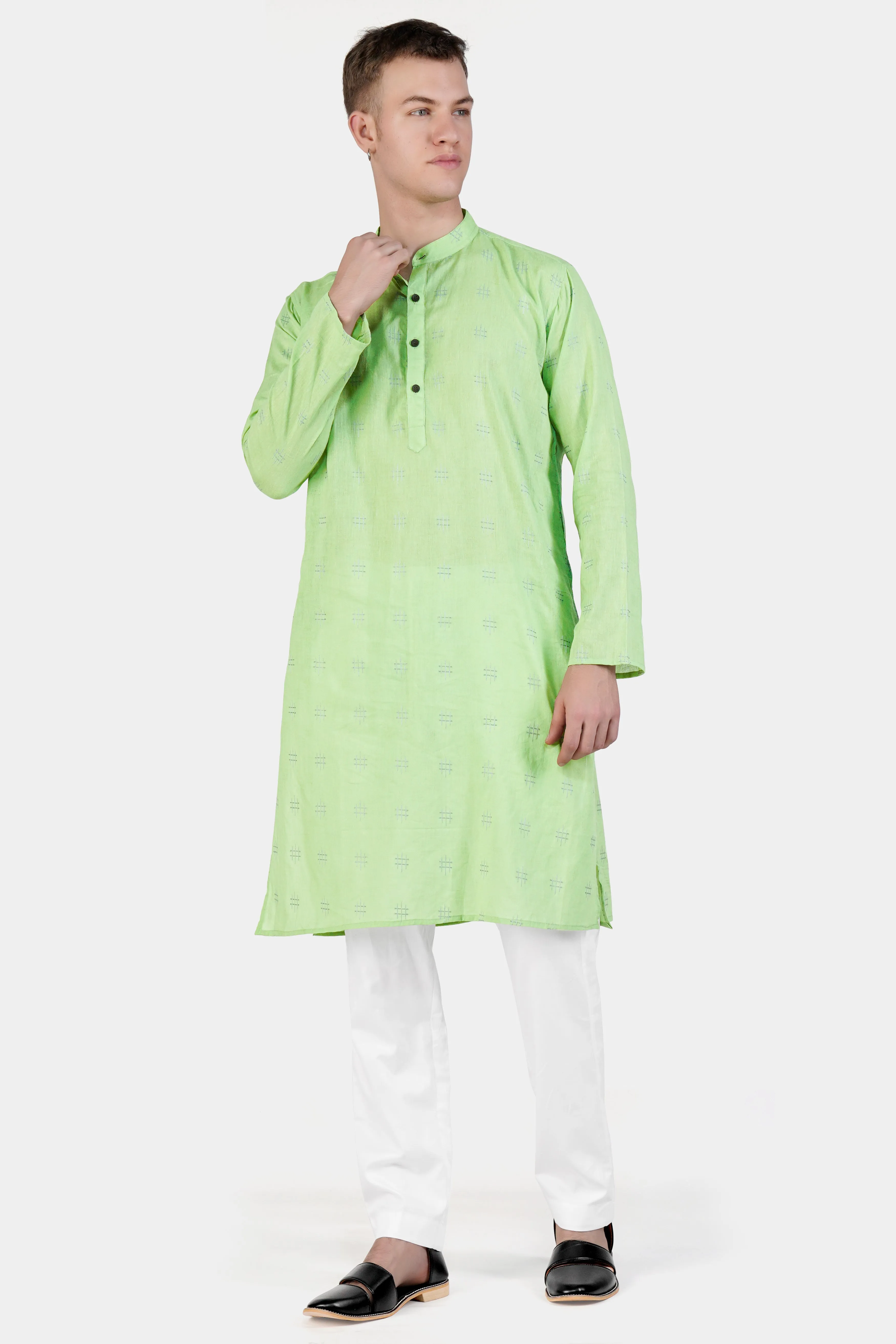 Beryl Green Dobby Textured Premium Giza Cotton Kurta Set sold by French Crown product image thumbnail 2