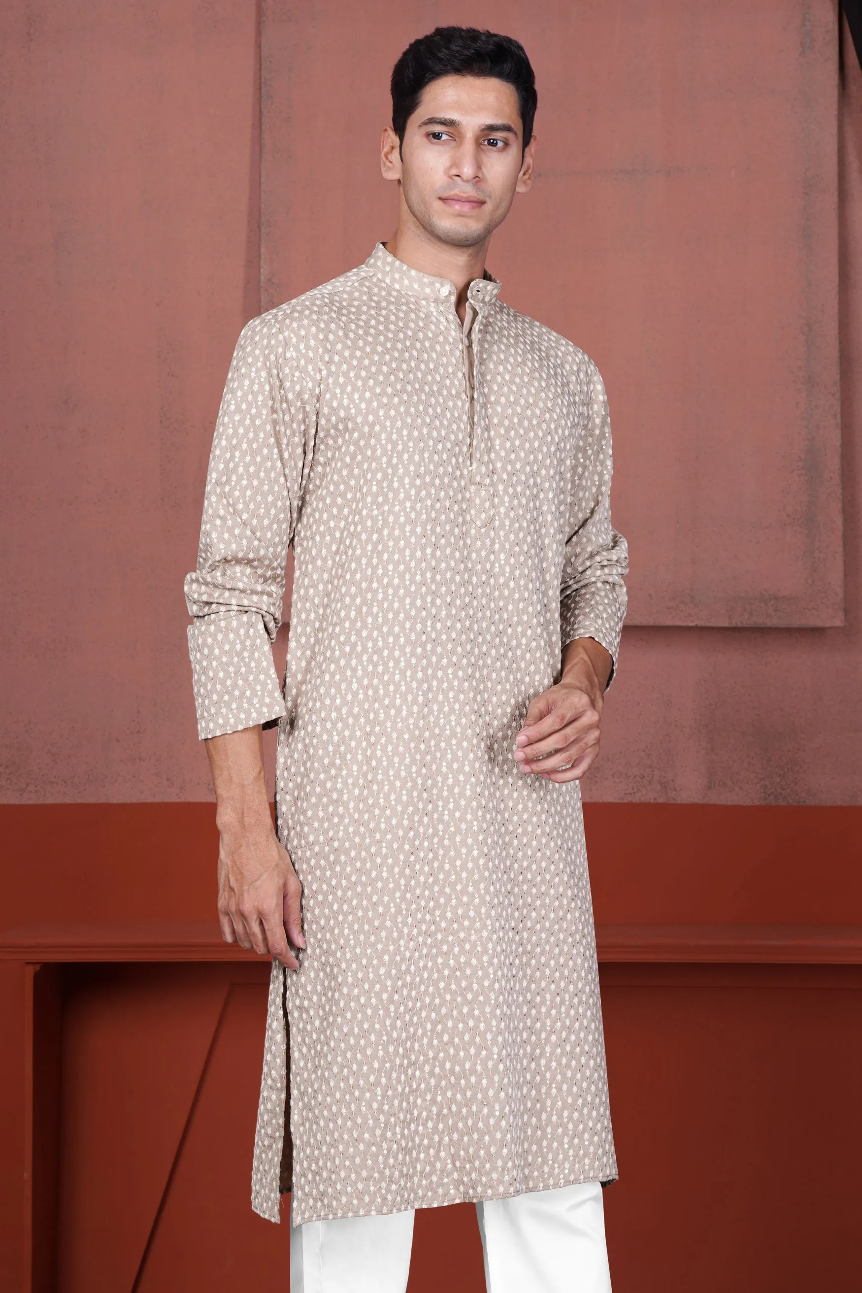 Clam Shell Brown Embroidered Viscose Designer Kurta Set sold by French Crown product image thumbnail 5