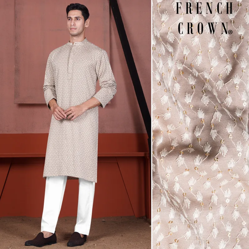 Clam Shell Brown Embroidered Viscose Designer Kurta Set sold by French Crown