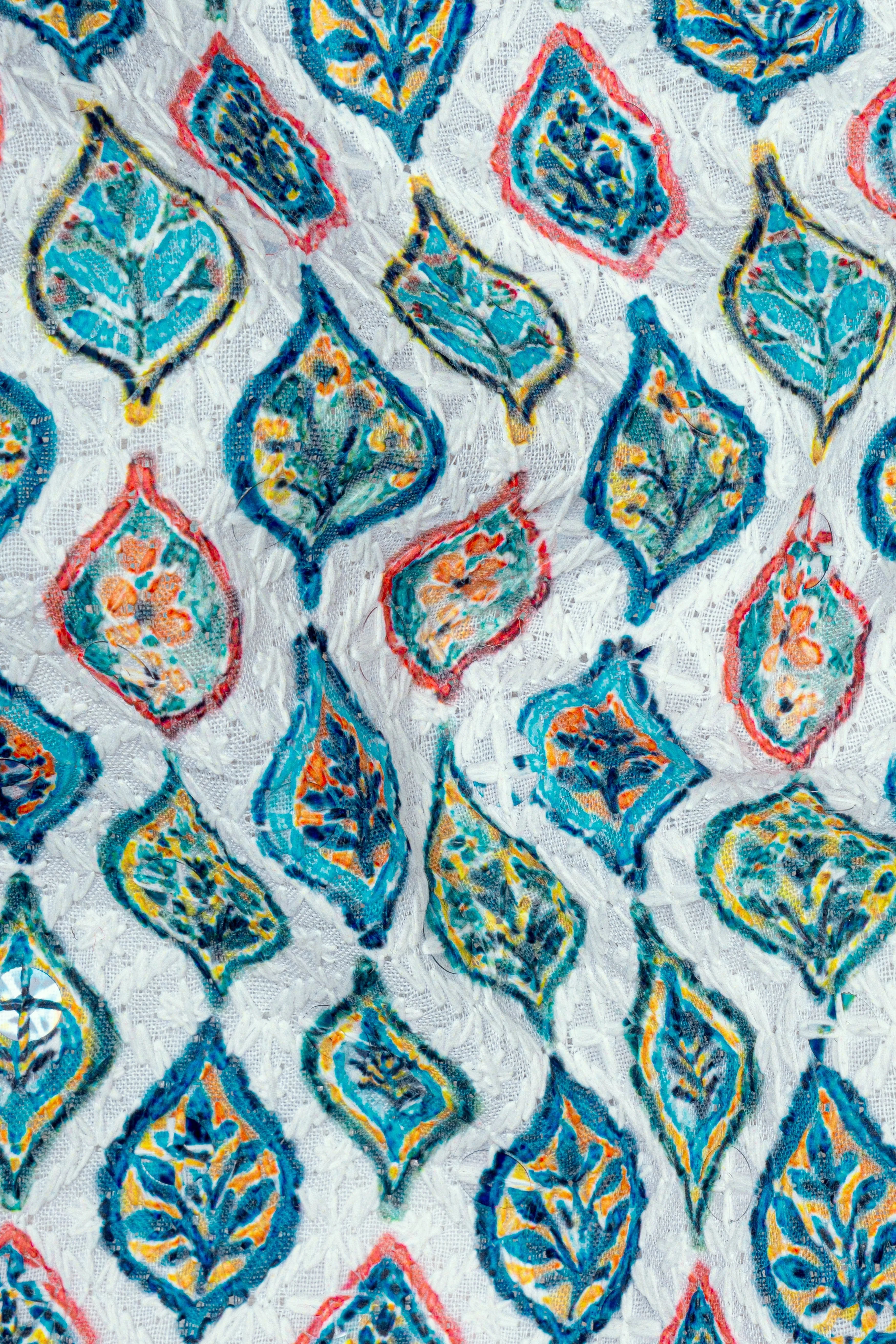 Bright White And Ocean Blue leaf Designer Thread Embroidered Nehru Jacket sold by French Crown product image thumbnail 3