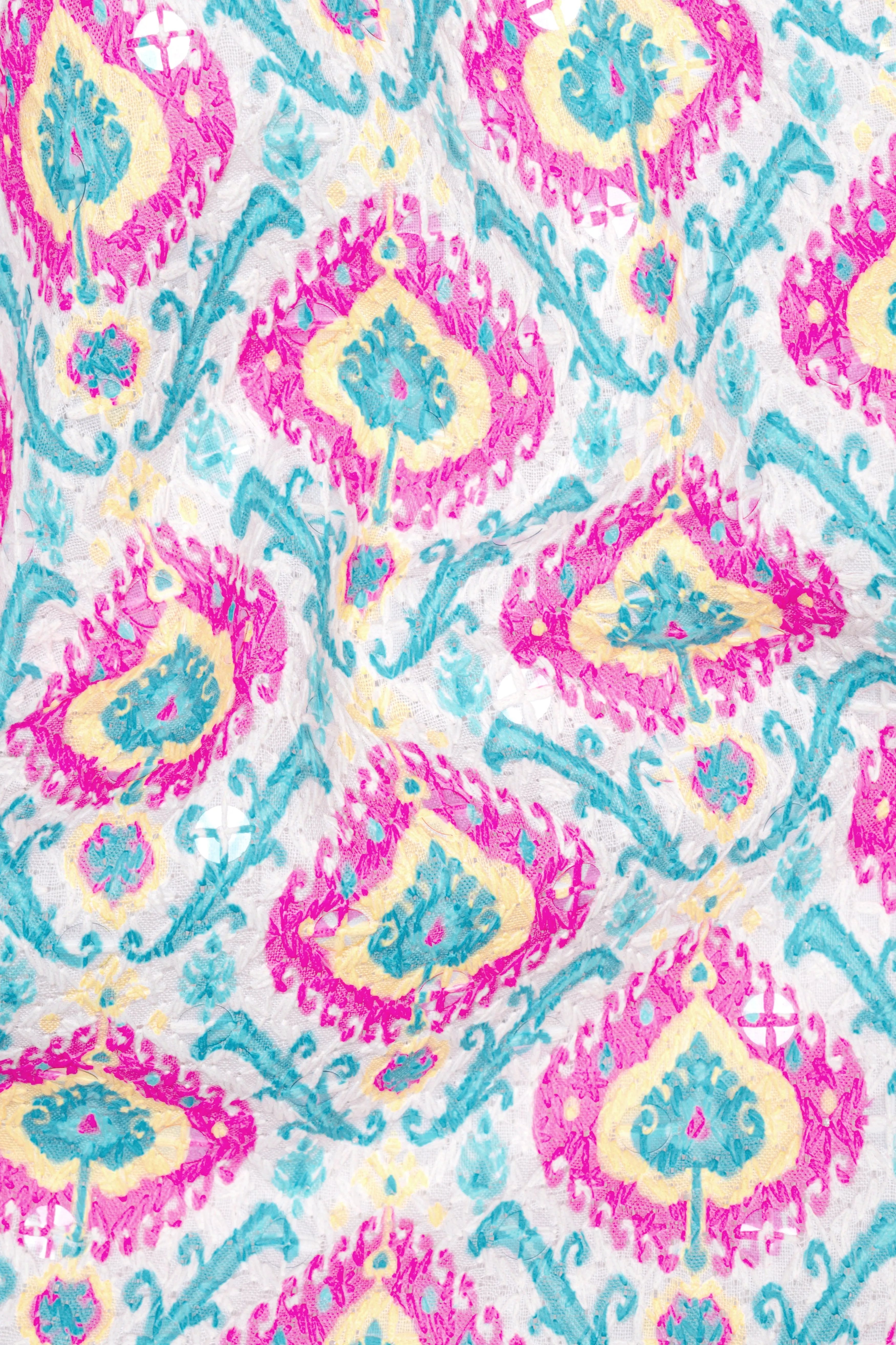 Bright White And lllusion Pink Designer Thread Embroidered Nehru Jacket sold by French Crown product image thumbnail 3