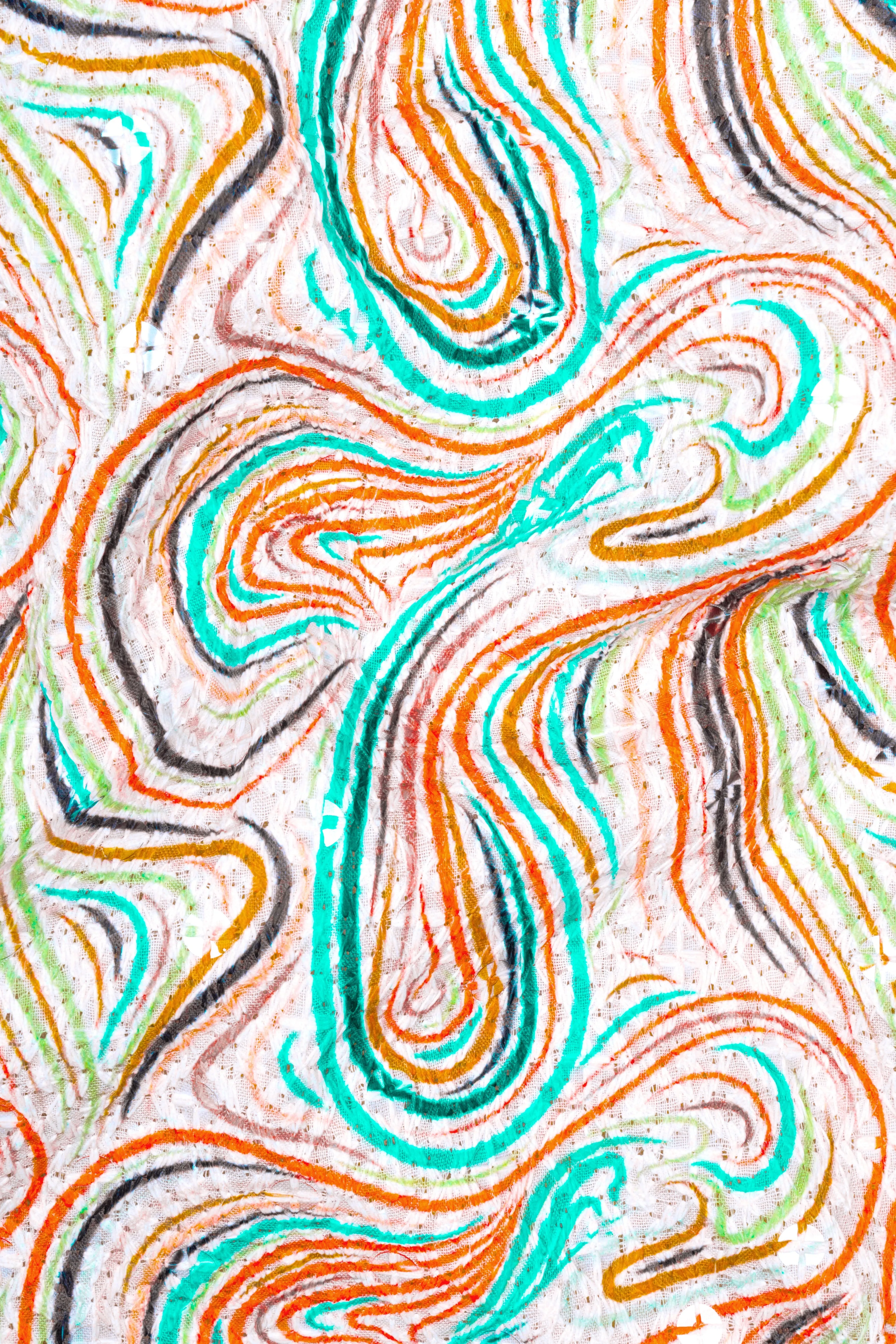 Bright White And Turquoise Blue MultiColour Designer Thread Embroidered Nehru Jacket sold by French Crown product image thumbnail 3