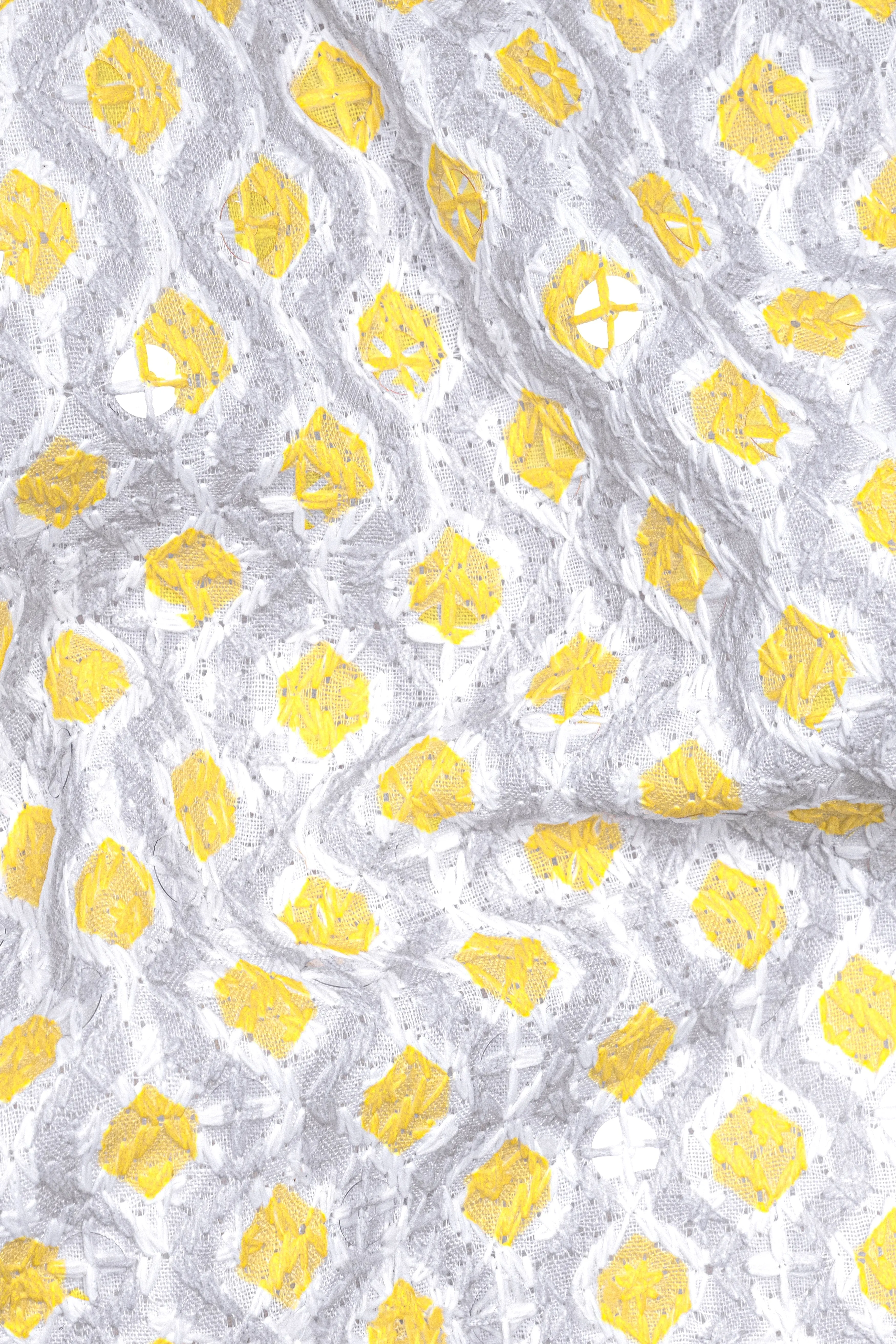 Arylide Yellow And Ghost Gray Designer Embroidered Nehru Jacket sold by French Crown product image thumbnail 3